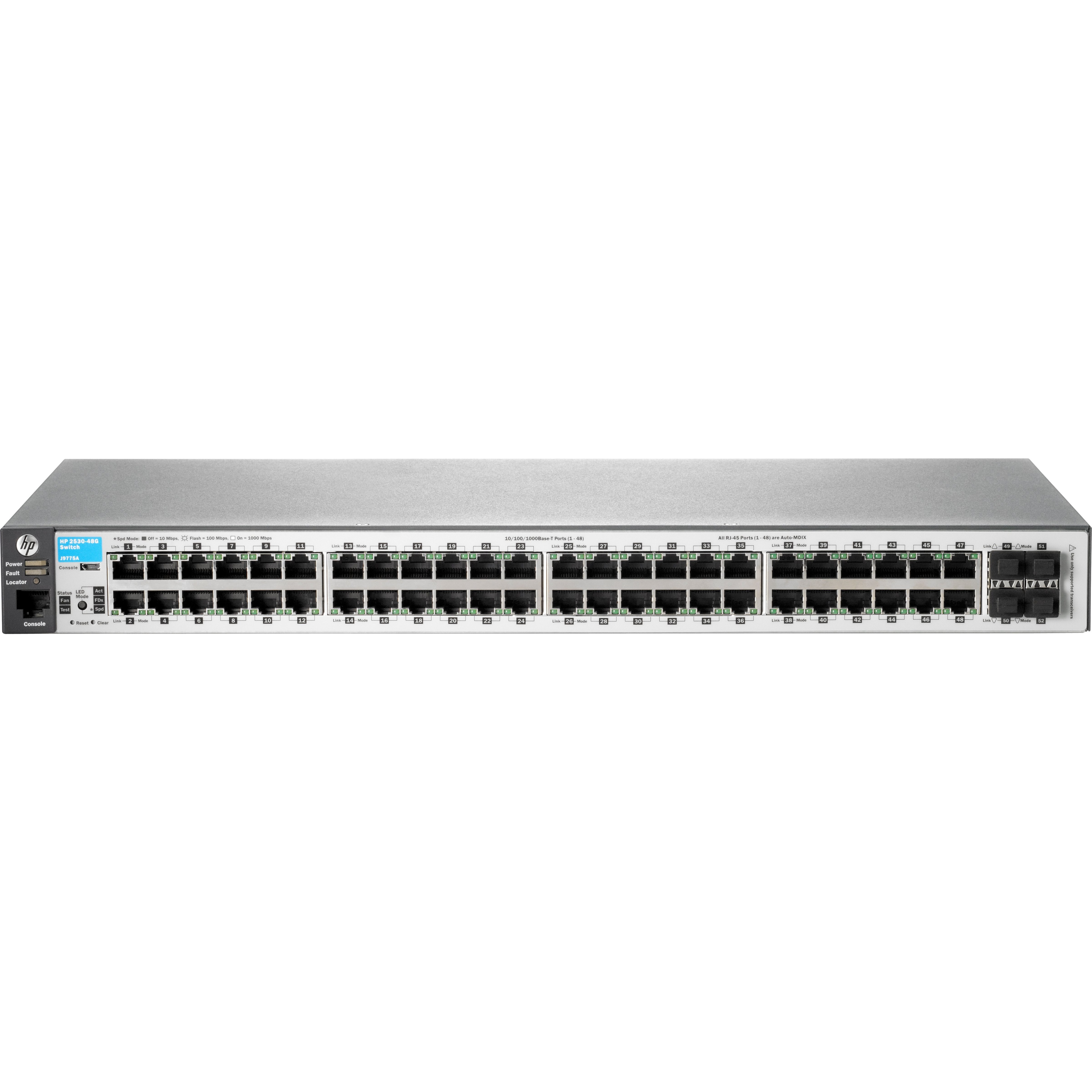 HPE 2530-48G Switch - 48 Ports - Manageable - Gigabit Ethernet - 10/100/1000Base-T, 1000Base-X - Refurbished - 2 Layer Supported - 4 SFP Slots - Twisted Pair, Optical Fiber - 1U - Desktop, Rack-mountable, Wall Mountable