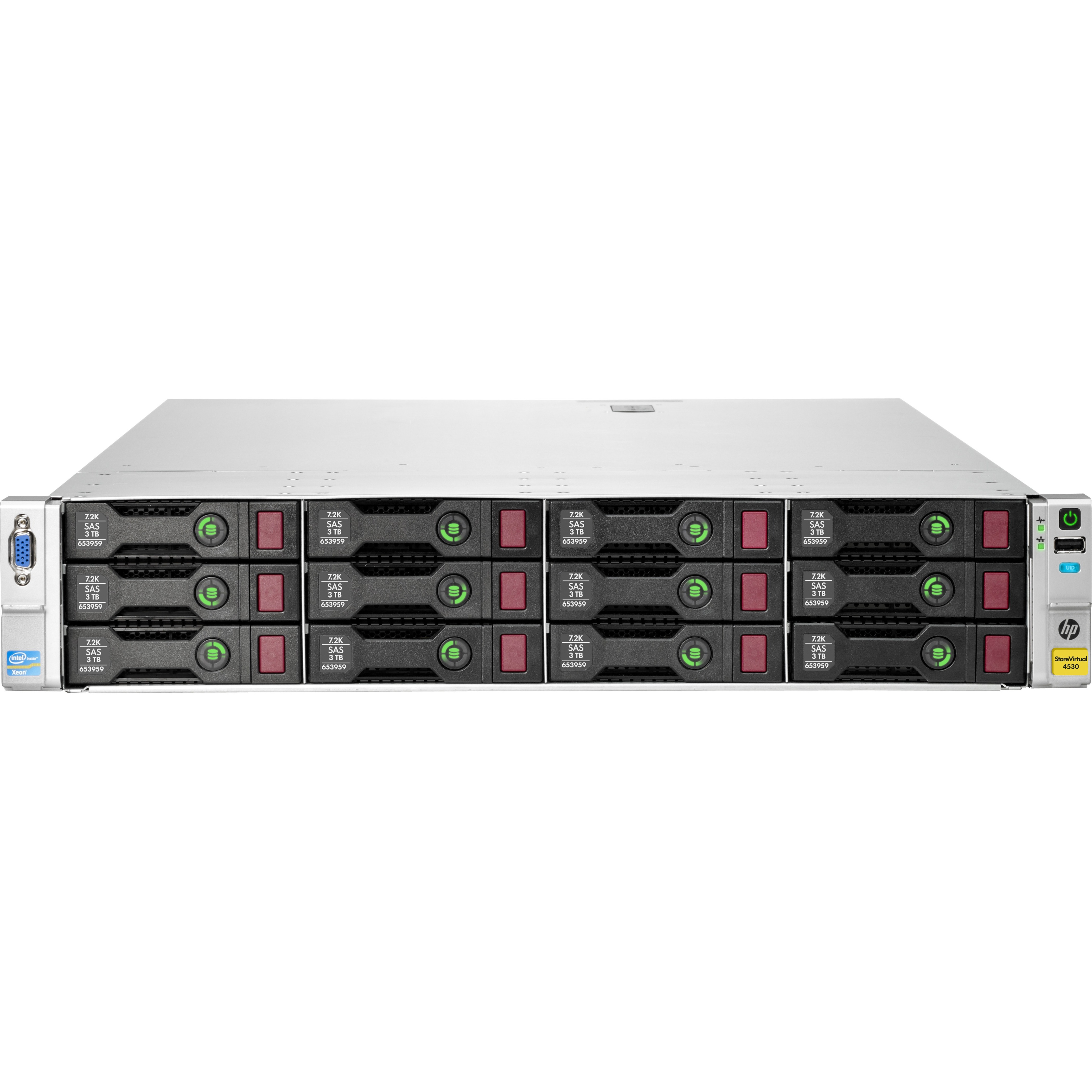 HPE StoreVirtual 4530 600GB SAS Storage - Refurbished - 1 Xeon 2 GHz - 12 x HDD Installed - 7.20 TB Installed HDD Capacity - 64 GB RAM - 6Gb/s SAS Controller - RAID Supported - 5, 6, 10 RAID Levels - 12 x Total Bays - 12 x 3.5" Bay - 10 Gigabit Ethernet - VGA - 4 USB Port(s) - Network (RJ-45) - 2U - Rack-mountable