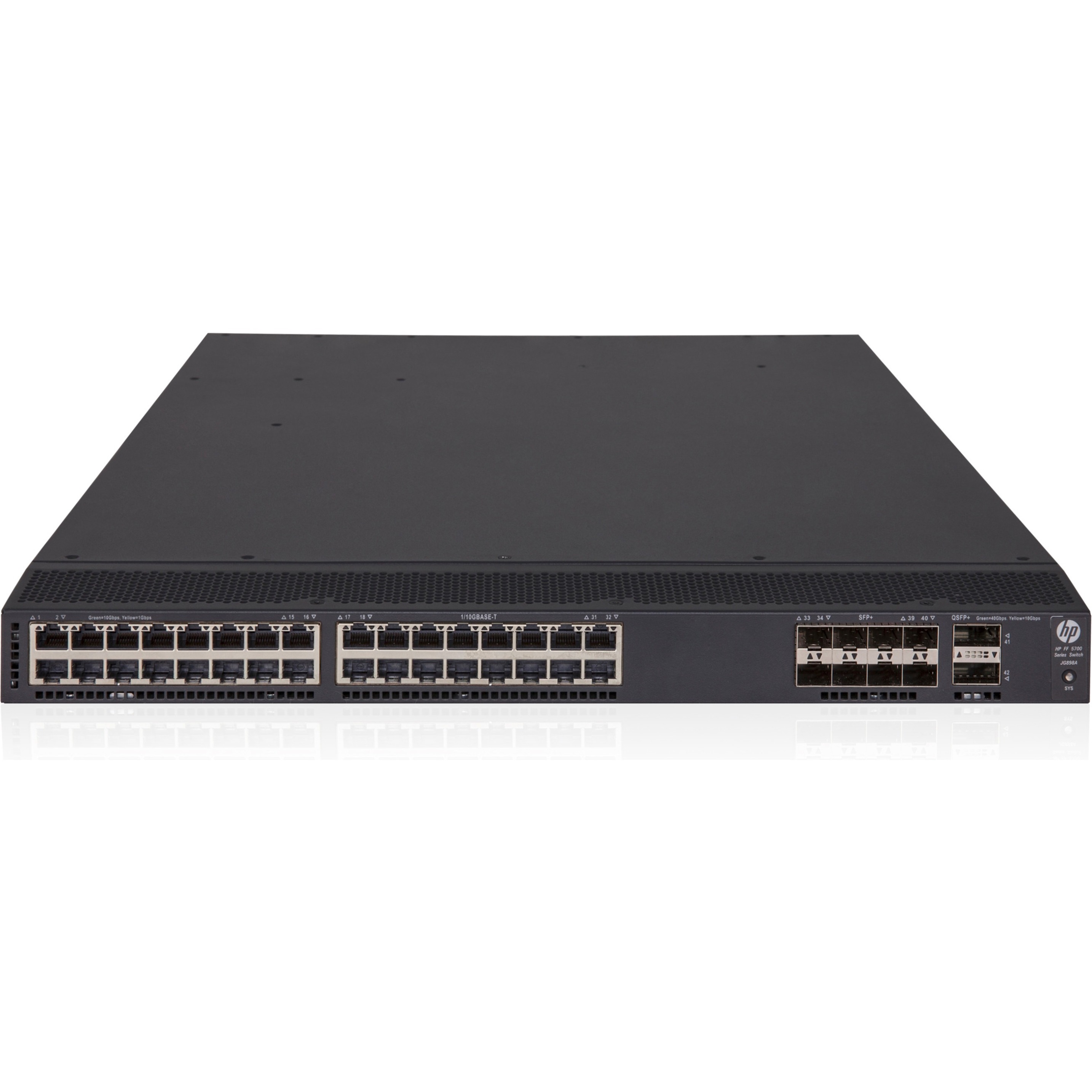 HPE FlexFabric 5700-32XGT-8XG-2QSFP+ Switch - 32 Ports - Manageable - 10GBase-T, 10GBase-T, 40GBase-X - 3 Layer Supported - 1U - Desktop, Rack-mountable