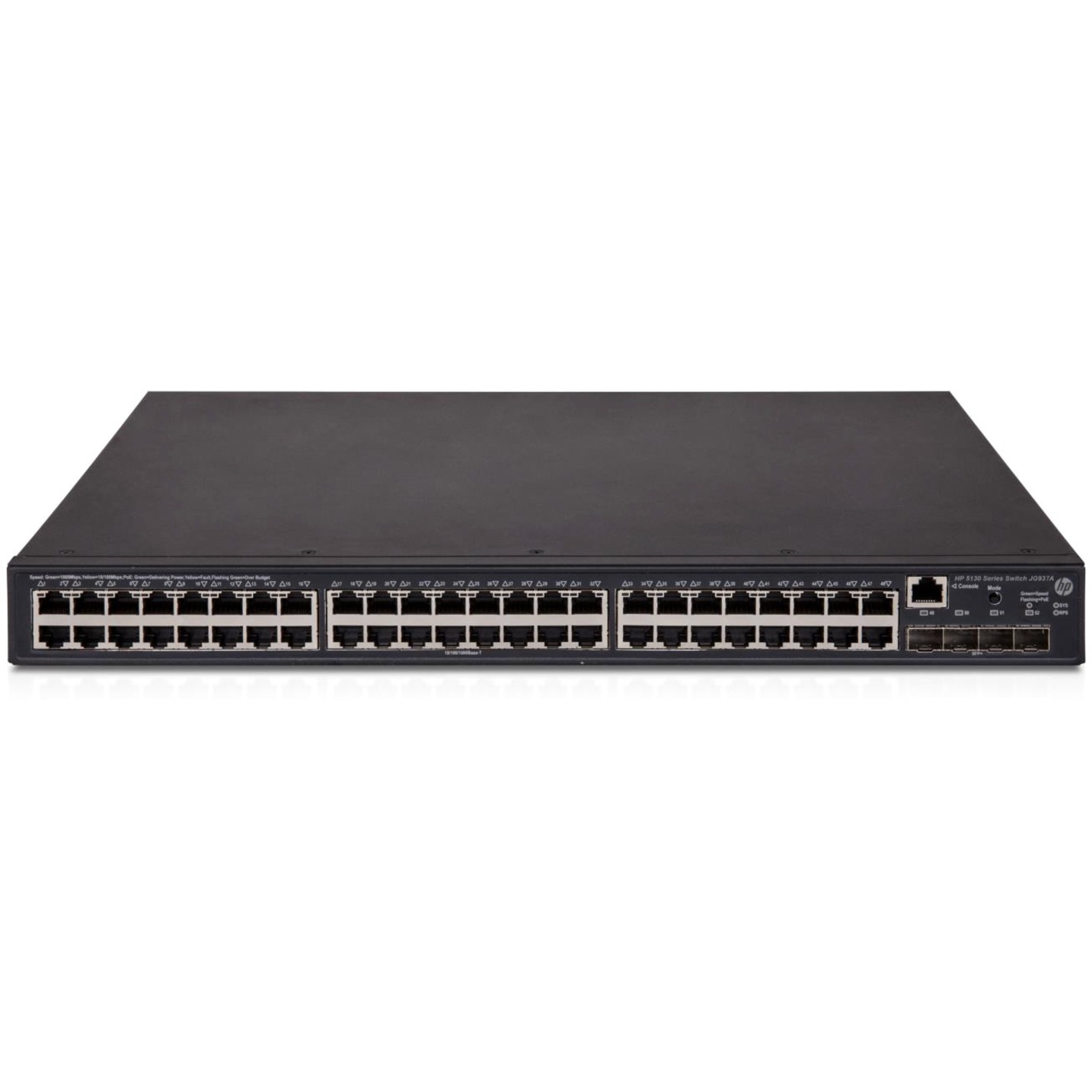 HPE 5130-48G-POE+-4SFP+ EI Switch - 48 Ports - Manageable - Gigabit Ethernet, 10 Gigabit Ethernet - 10/100/1000Base-T, 1000Base-X, 10GBase-X - 3 Layer Supported - 24 SFP Slots - 490 W Power Consumption - 370 W PoE Budget - Twisted Pair - 1U - Rack-mountable