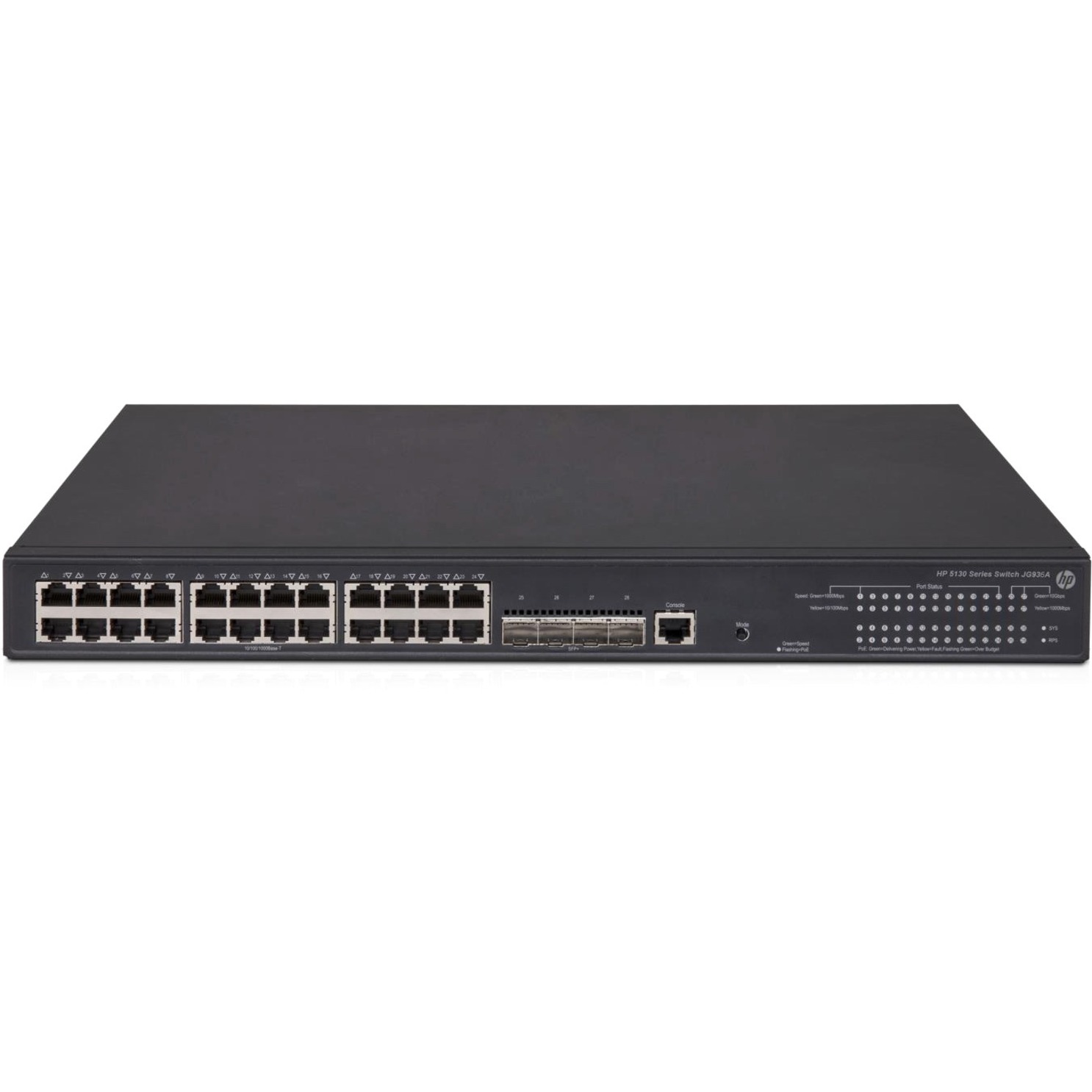 HPE 5130-24G-POE+-4SFP+ EI Switch - 24 Ports - Manageable - Gigabit Ethernet, 10 Gigabit Ethernet - 10/100/1000Base-T, 10GBase-X - 3 Layer Supported - 4 SFP Slots - 460 W Power Consumption - 370 W PoE Budget - Twisted Pair - 1U - Rack-mountable