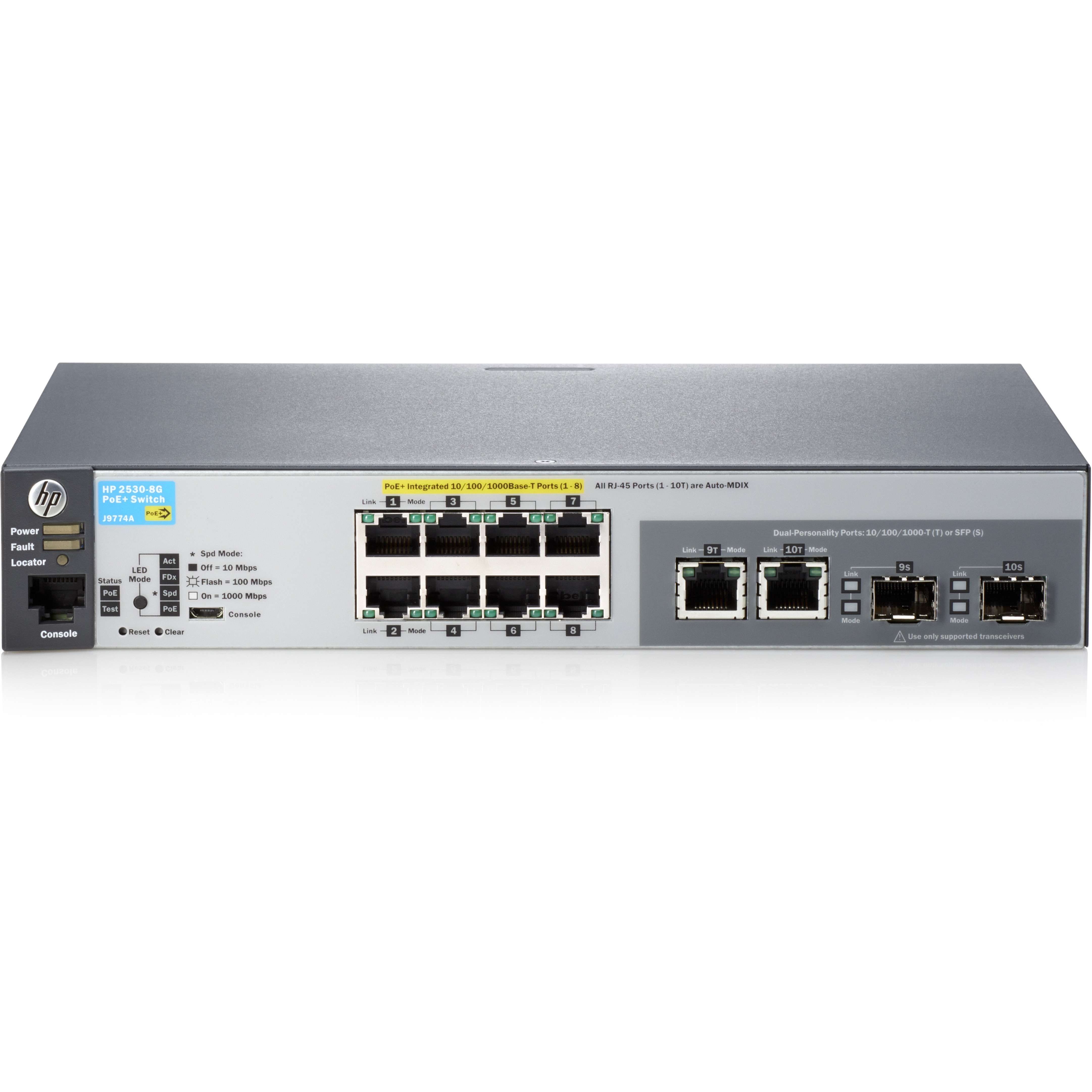 HPE 2530-8G-PoE+ Switch - 10 Ports - Manageable - Gigabit Ethernet - 10/100/1000Base-TX, 1000Base-X - Refurbished - 2 Layer S