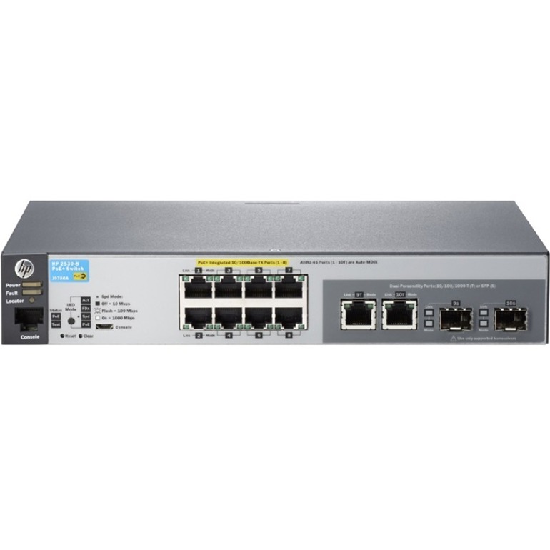 HPE 2530-8G-PoE+ Switch - 10 Ports - Manageable - Gigabit Ethernet - 10/100/1000Base-TX, 1000Base-X - Refurbished - 2 Layer Supported - 2 SFP Slots - Twisted Pair, Optical Fiber - Rack-mountable, Wall Mountable, Desktop