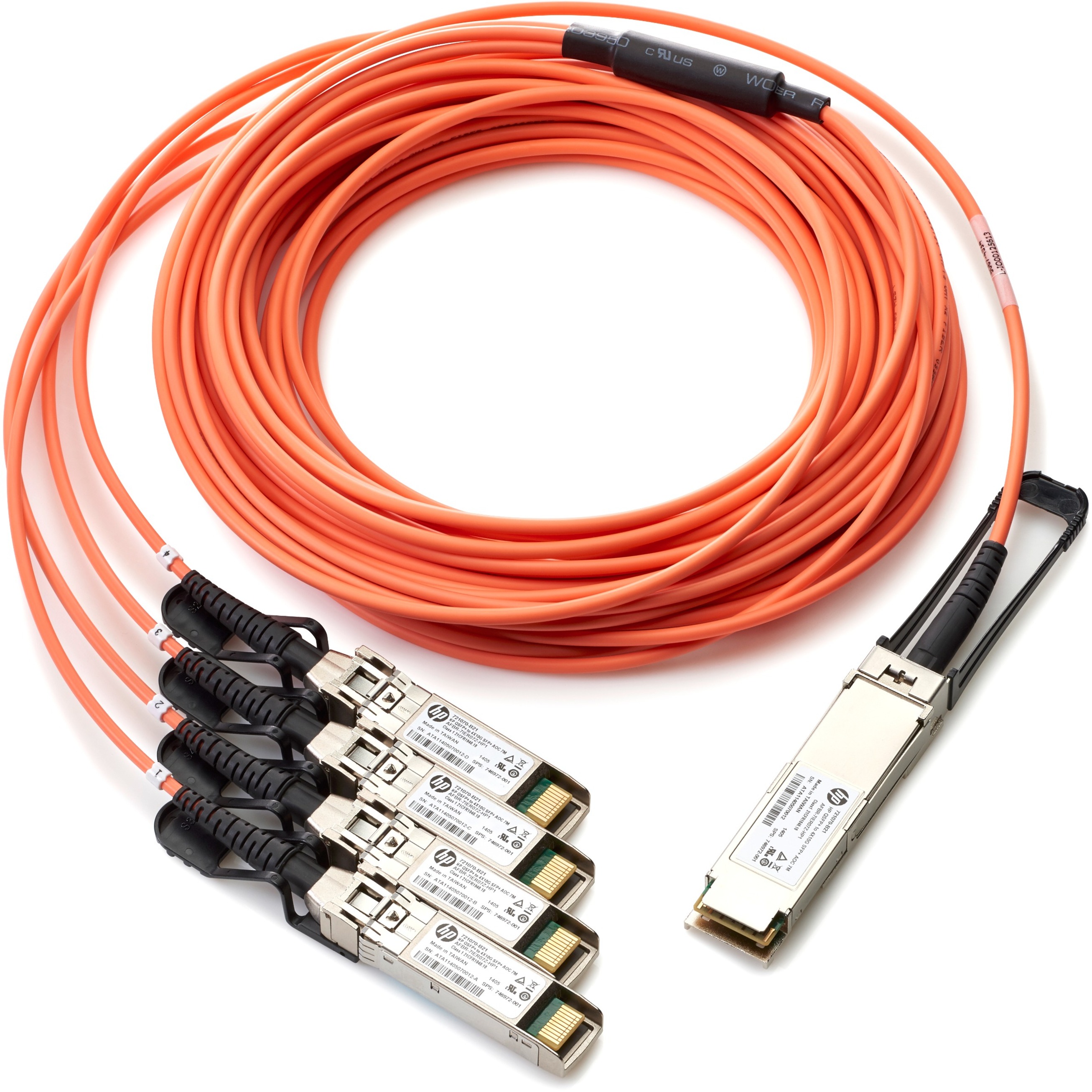 HPE BladeSystem c - Class QSFP+ to 4x10G SFP+ 15m Active Optical Cable - 49.21 ft Fiber Optic Network Cable for Network Device, Server - First End: QSFP+ Network - Second End: 4 x SFP+ Network - 40 Gbit/s - Red