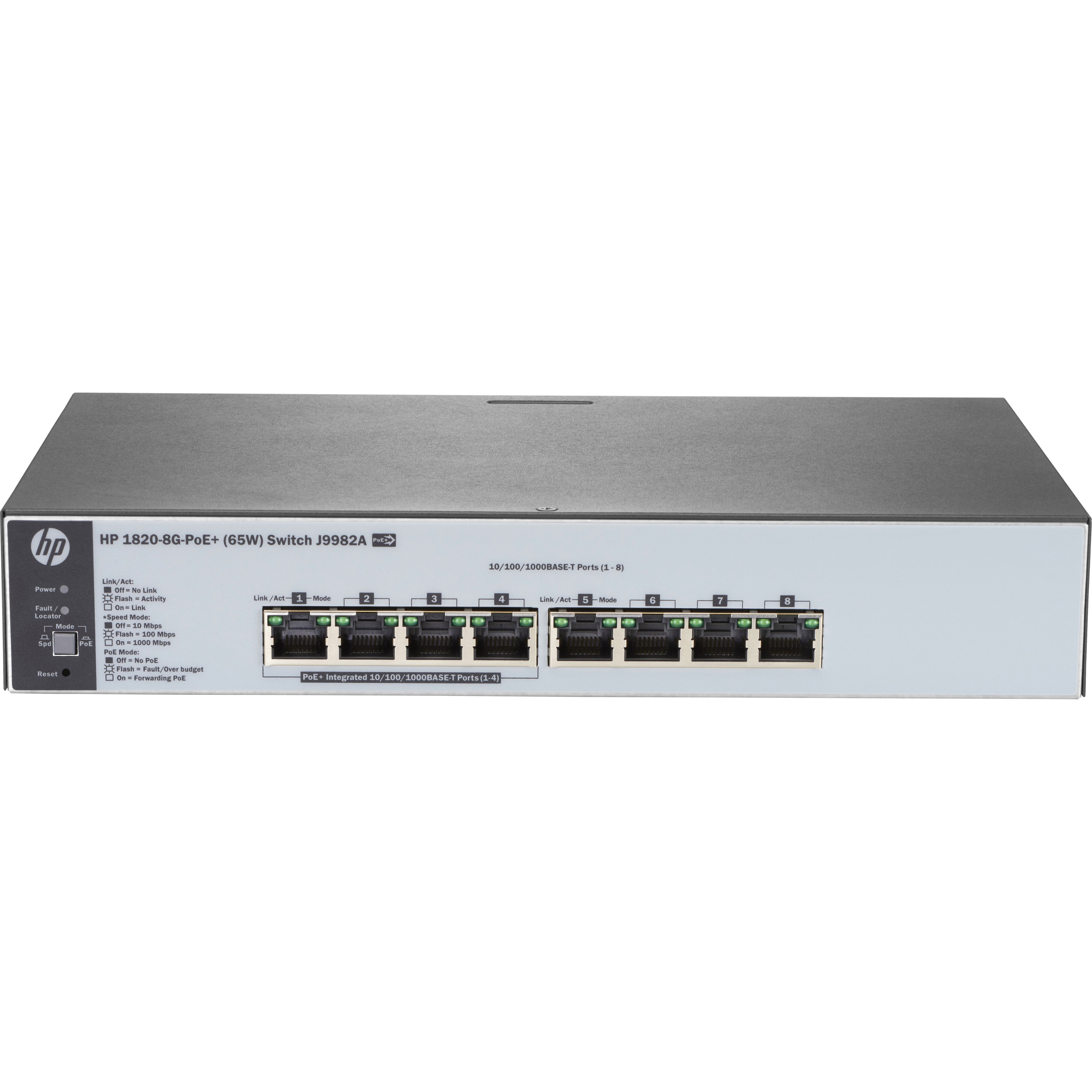 HPE 1820-8G-PPoE+ (65W) Switch - 8 Ports - Manageable - 10/100/1000Base-T - 2 Layer Supported - PoE Ports - 1U - Rack-mountab