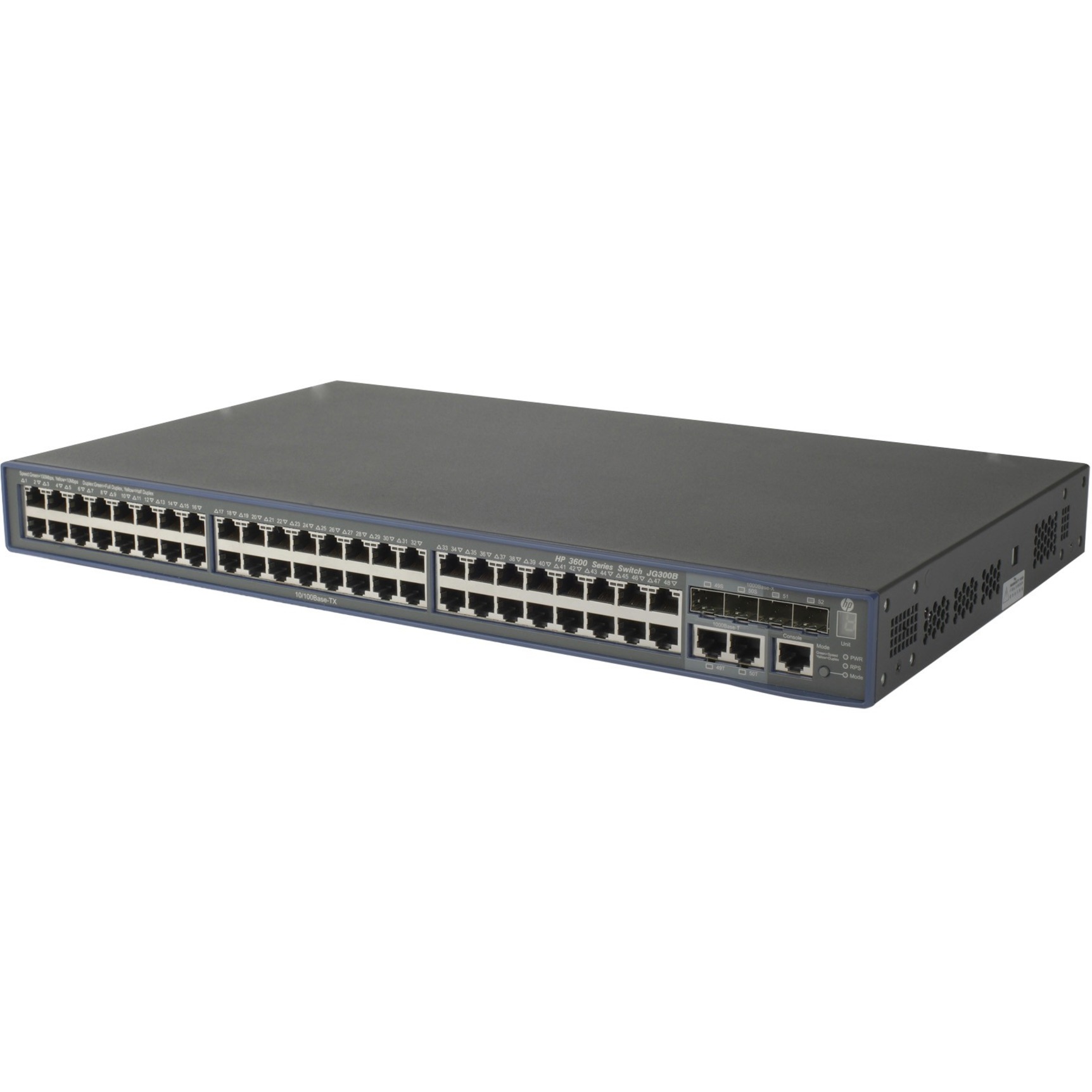 HPE 3600-48 v2 EI Switch - 48 Ports - Manageable - Fast Ethernet, Gigabit Ethernet - 100Base-TX, 1000Base-T, 1000Base-X - 3 Layer Supported - 4 SFP Slots - Optical Fiber, Twisted Pair - 1U - Rack-mountable - Lifetime Limited Warranty