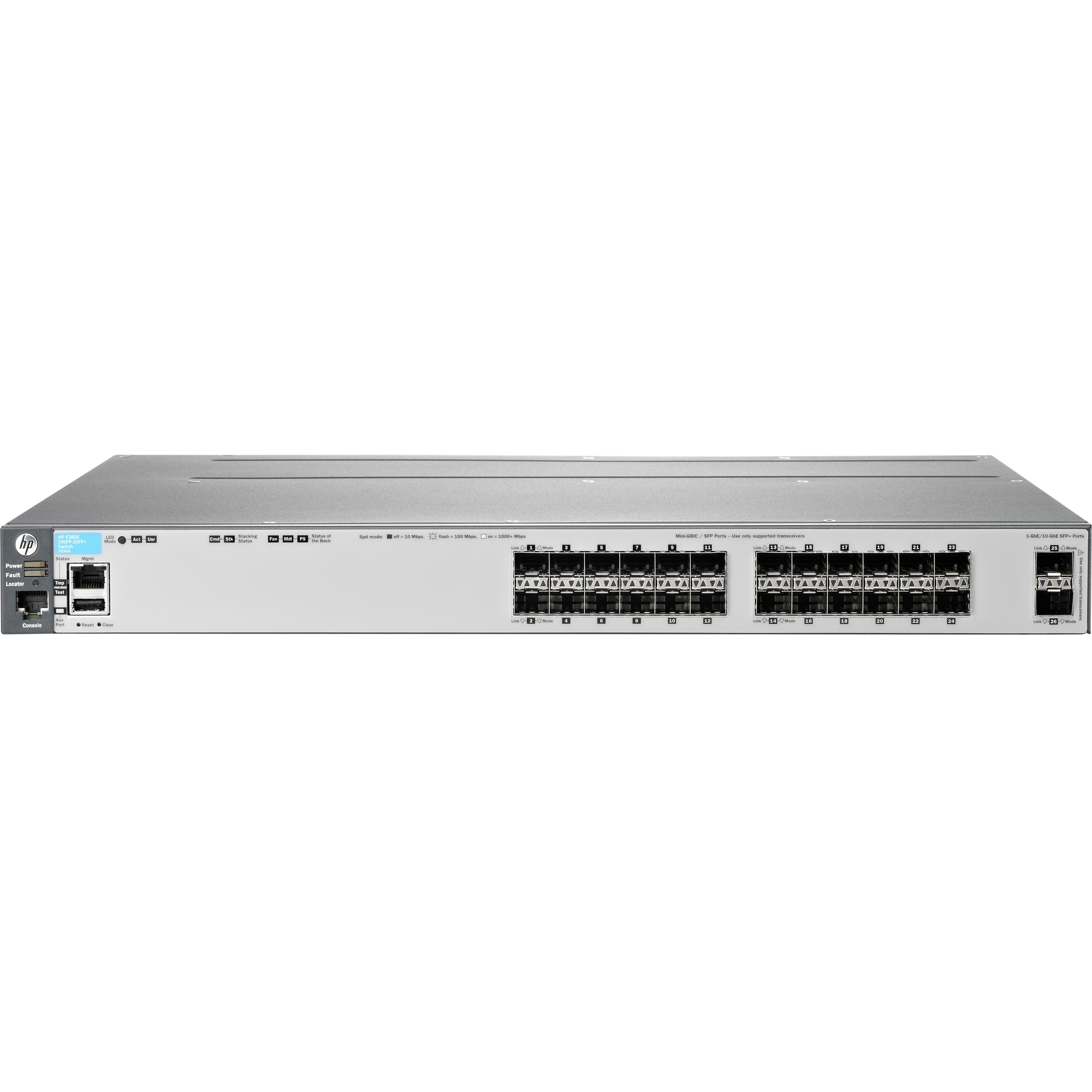 HPE 3800-24SFP-2SFP+ Switch - Manageable - Gigabit Ethernet, 10 Gigabit Ethernet - 1000Base-X, 10GBase-X - Refurbished - 3 Layer Supported - Modular - 24 SFP Slots - Optical Fiber - 1U - Rack-mountable, Desktop
