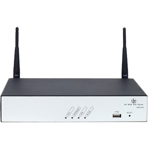 HPE MSR930 Wi-Fi 4 IEEE 802.11n Ethernet Wireless Router - 2.40 GHz ISM Band - 2 x Antenna(2 x External) - 6.75 MB/s Wireless Speed - 4 x Network Port - 1 x Broadband Port - USB - Gigabit Ethernet - Rack-mountable