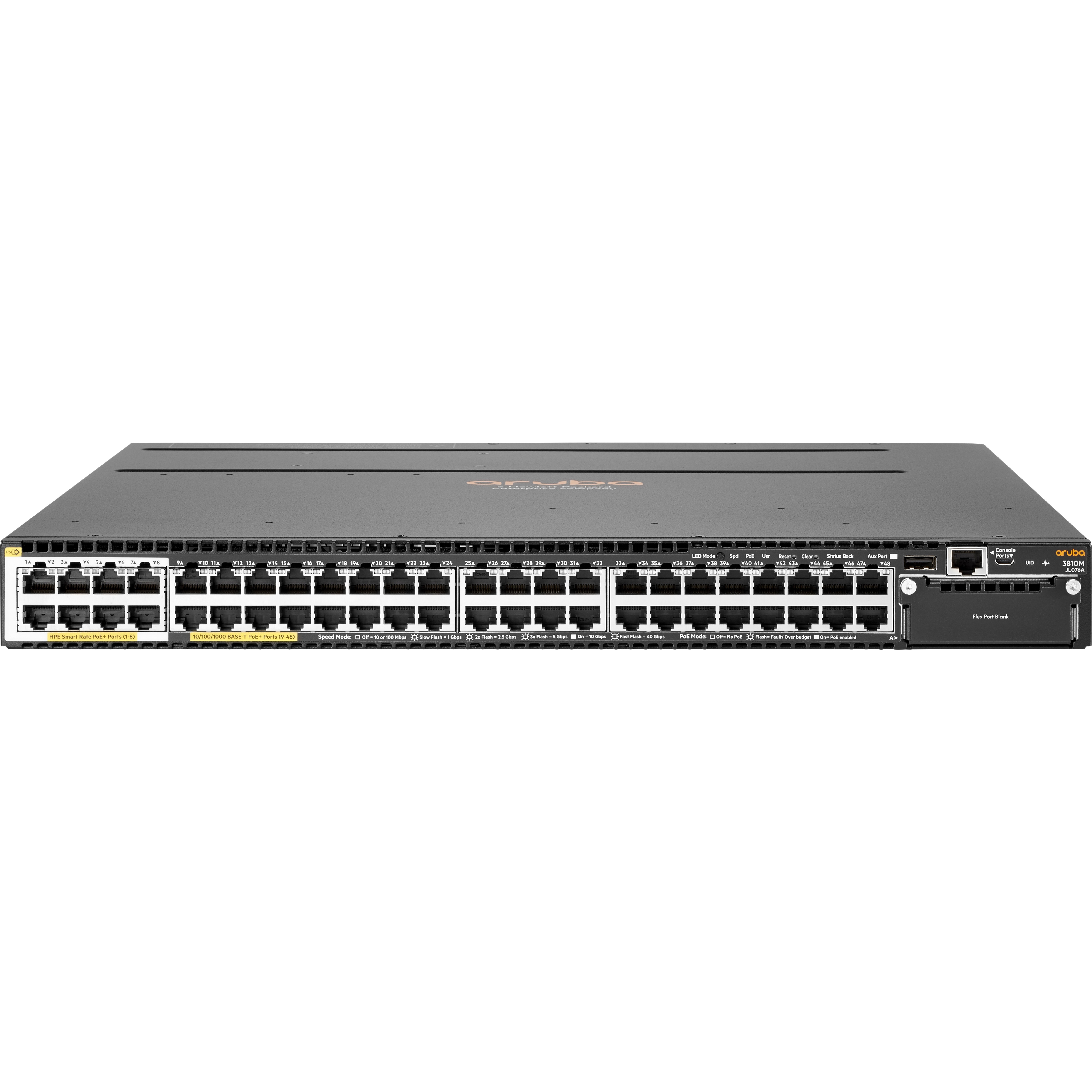 HPE 3810M 40G 8 HPE Smart Rate PoE+ 1-slot Switch - 48 Ports - Manageable - Gigabit Ethernet - 10/100/1000Base-T - 3 Layer Supported - Modular - Twisted Pair - 1U - Rack-mountable