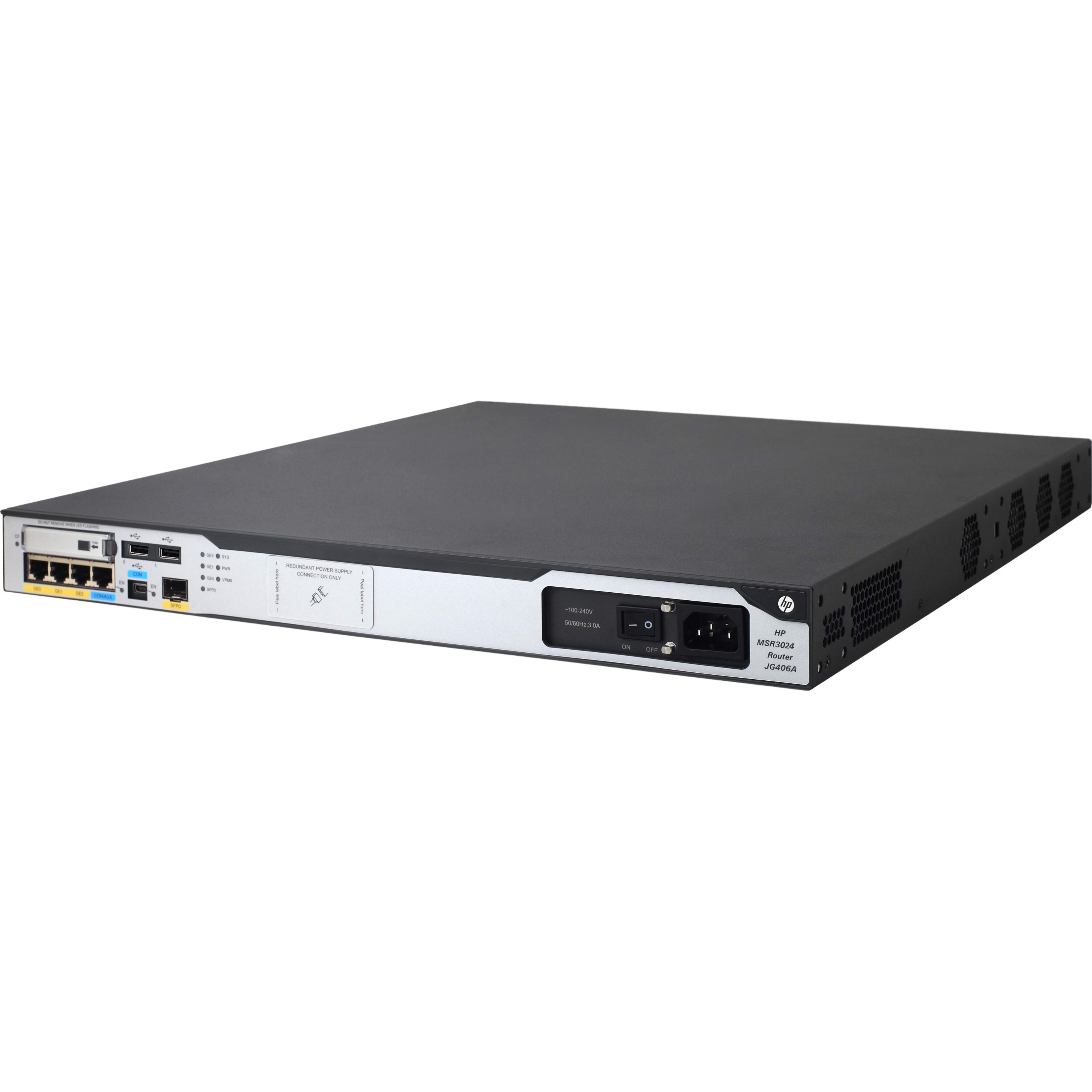 HPE MSR3024 AC Router - Refurbished - 3 Ports - Management Port - 8 - Gigabit Ethernet - 1U - Rack-mountable, Desktop - left
