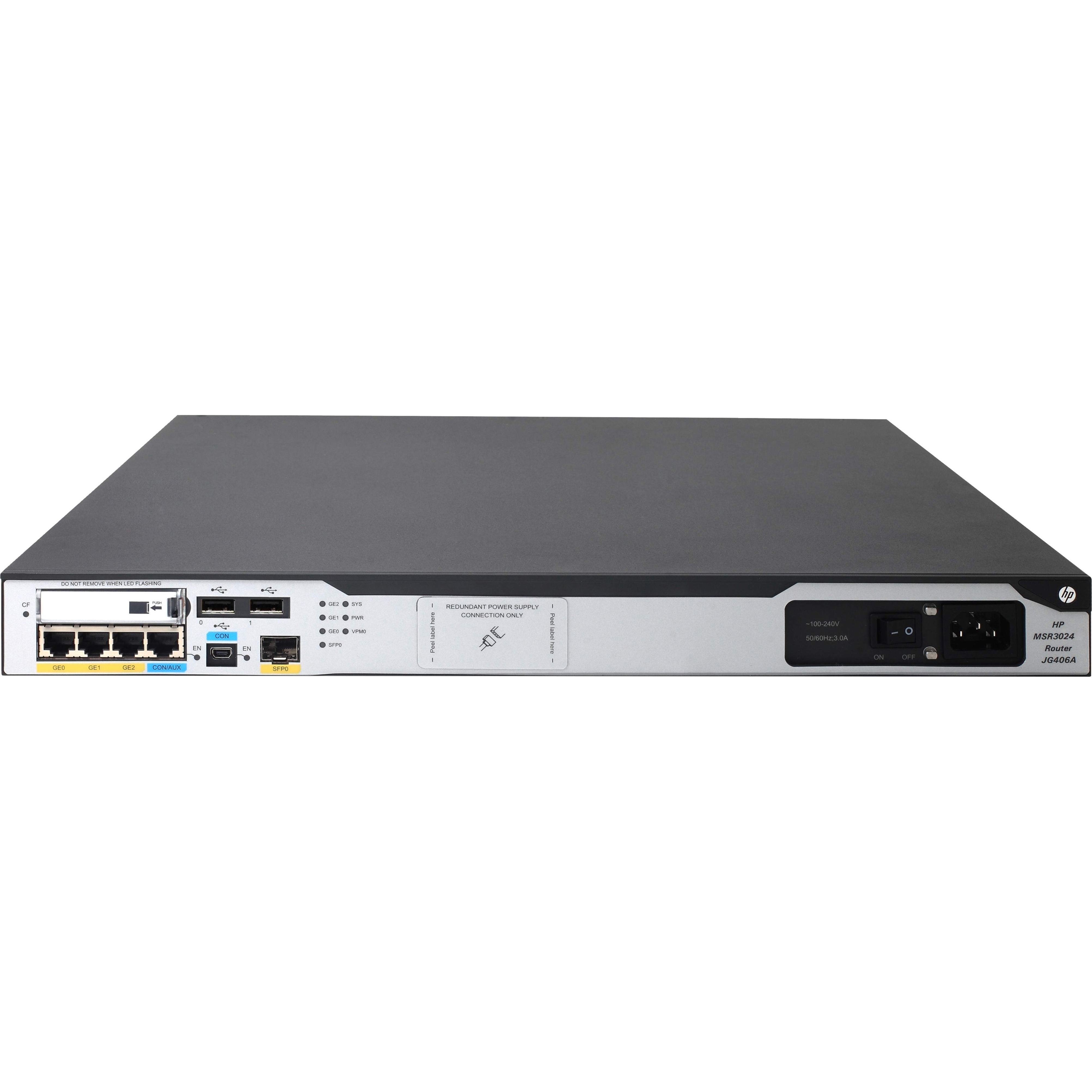 HPE MSR3024 AC Router - Refurbished - 3 Ports - Management Port - 8 - Gigabit Ethernet - 1U - Rack-mountable, Desktop