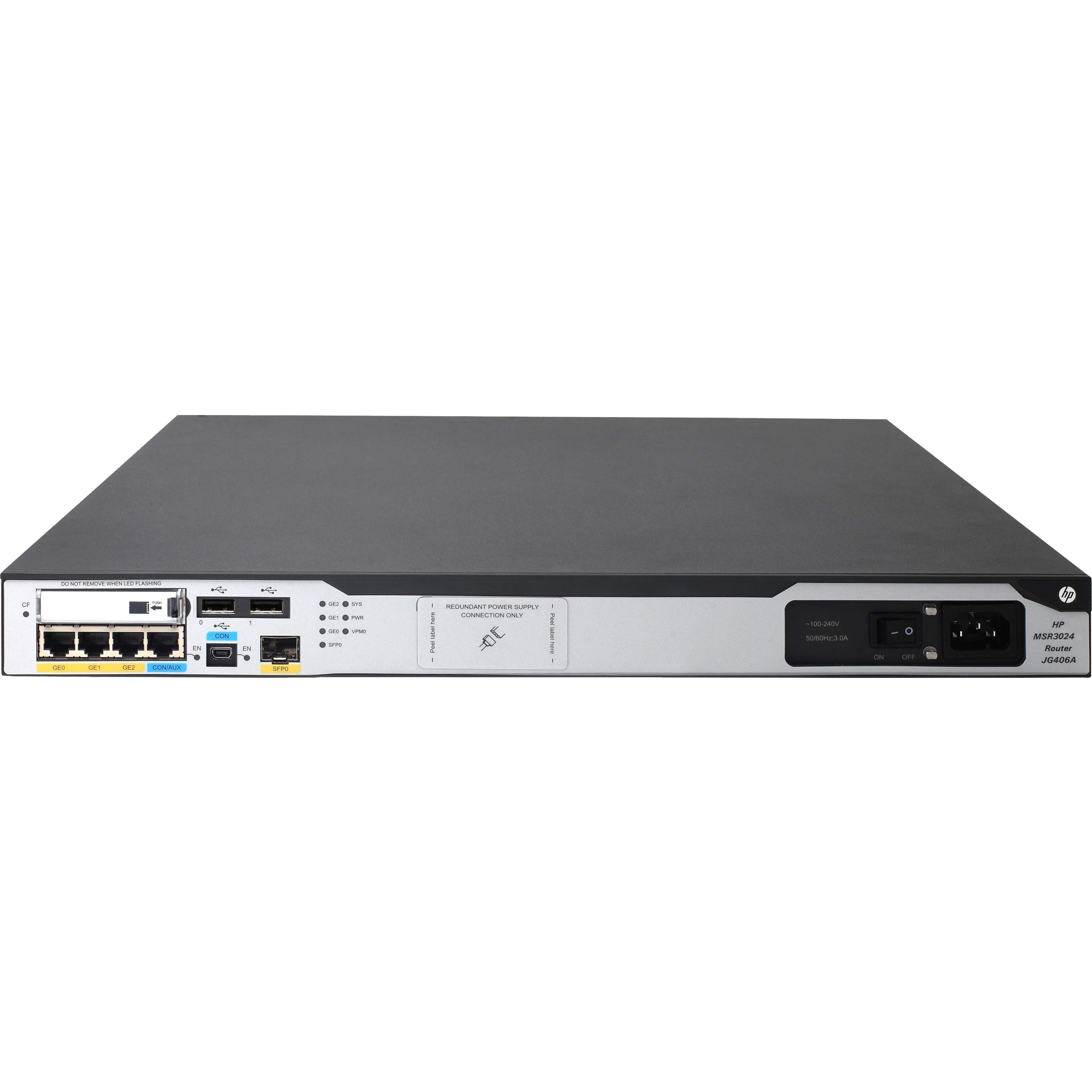 HPE MSR3024 AC Router - Refurbished - 3 Ports - Management Port - 8 - Gigabit Ethernet - 1U - Rack-mountable, Desktop