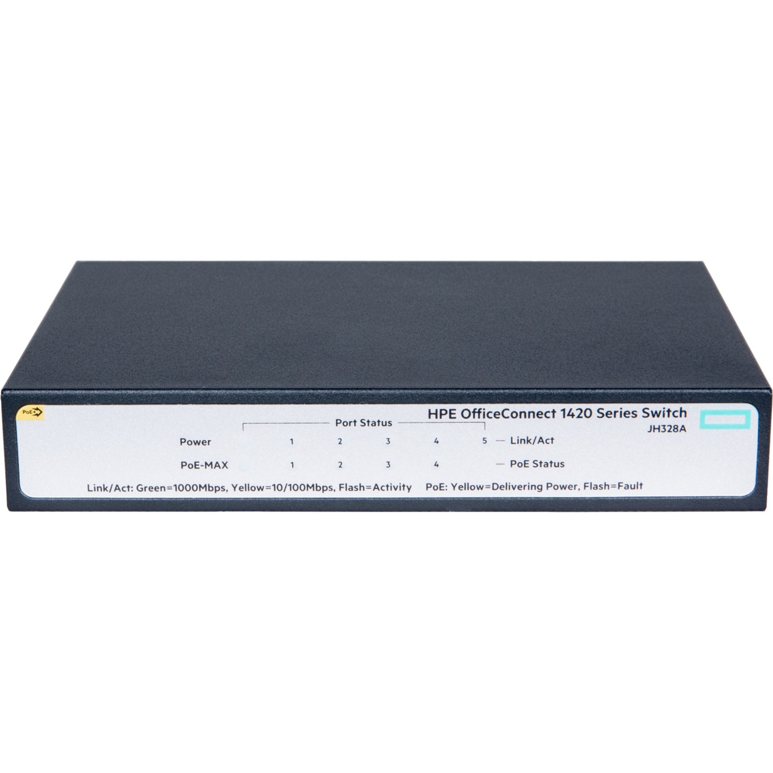 HPE OfficeConnect 1420 5G PoE+ (32W) Switch - 5 Ports - Gigabit Ethernet - 10/100/1000Base-TX - 2 Layer Supported - Twisted Pair - Rack-mountable, Desktop - 3 Year Limited Warranty