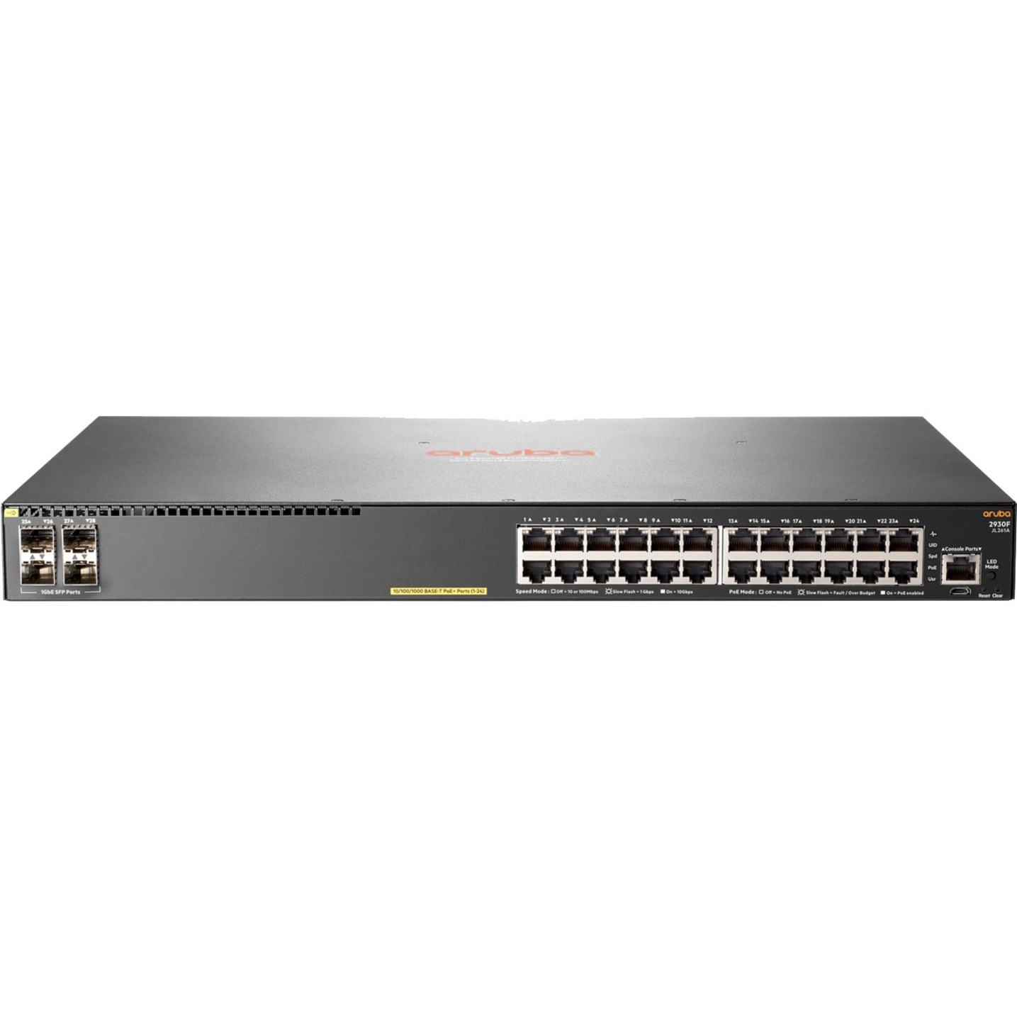 HPE Aruba 2930F 24G PoE+ 4SFP Switch - 24 Ports - Manageable - Gigabit Ethernet - 10/100/1000Base-T, 1000Base-X - 3 Layer Supported - Modular - 4 SFP Slots - Twisted Pair, Optical Fiber - 1U - Rack-mountable, Desktop - Lifetime Limited Warranty