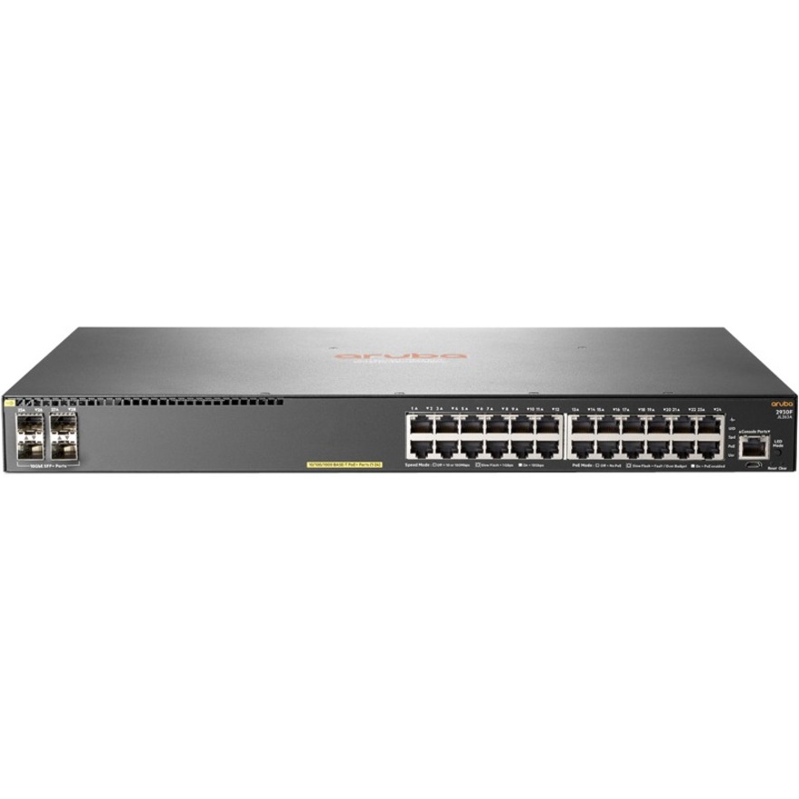 HPE Aruba 2930F 24G PoE+ 4SFP+ TAA-compliant Switch - 24 Ports - Manageable - Gigabit Ethernet, 10 Gigabit Ethernet - 10/100/1000Base-T, 10GBase-X - 3 Layer Supported - Modular - Twisted Pair, Optical Fiber - 1U - Rack-mountable - Lifetime Limited Warranty