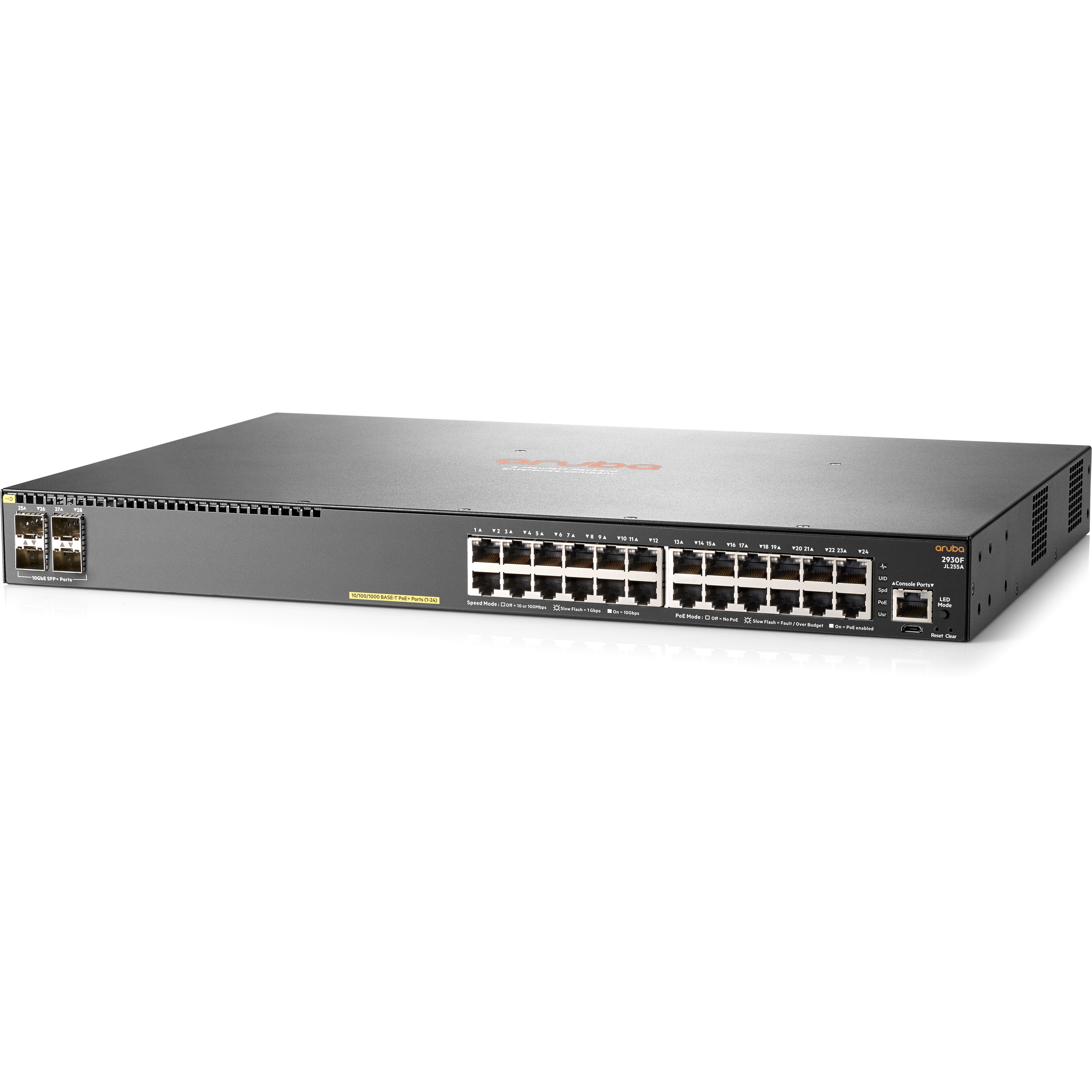 HPE Aruba 2930F 24G PoE+ 4SFP+ Switch - 24 Ports - Manageable - 10 Gigabit Ethernet, Gigabit Ethernet - 10/100/1000Base-T, 10GBase-X - 3 Layer Supported - Modular - Twisted Pair, Optical Fiber - 1U - Rack-mountable, Desktop