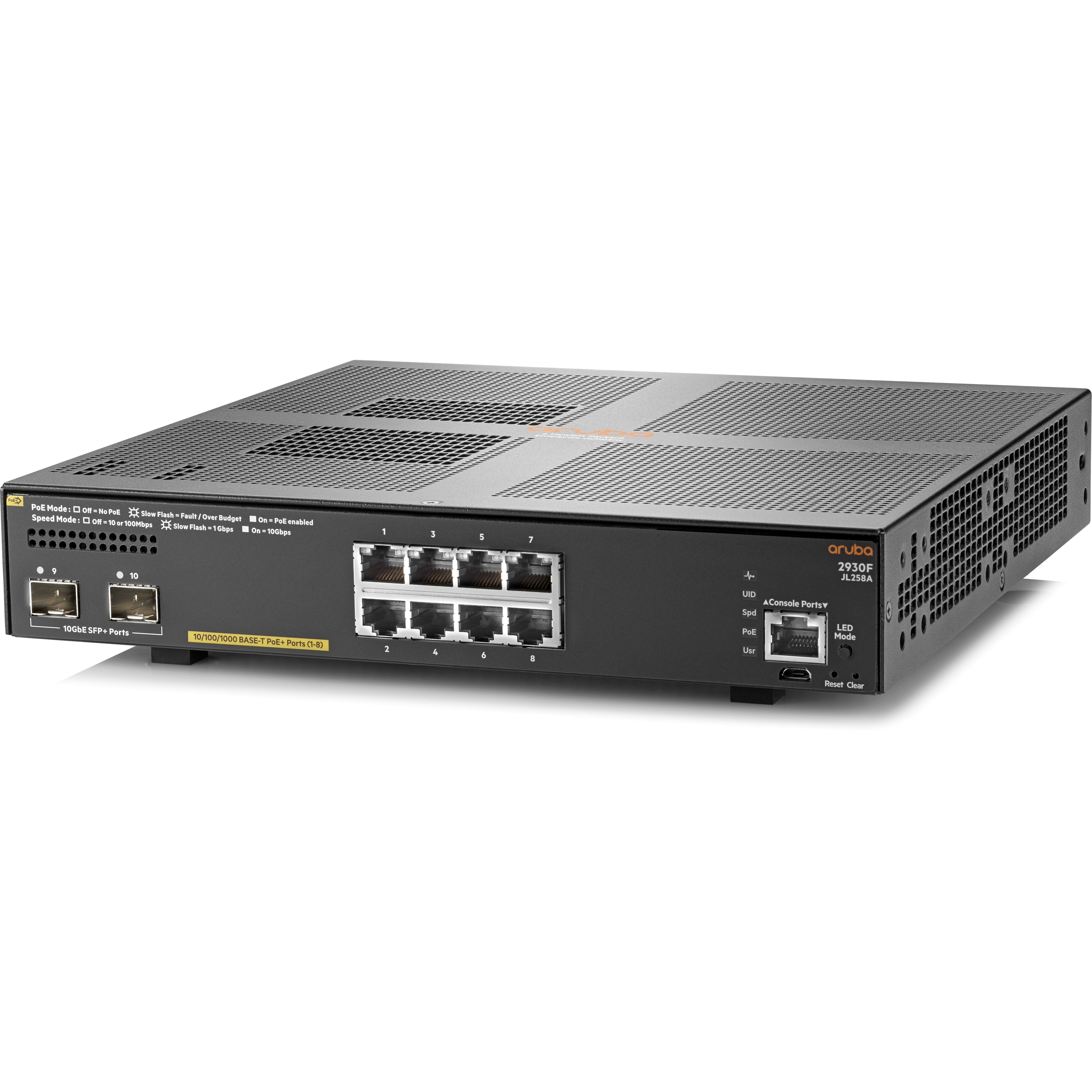 HPE Aruba 2930F 8G PoE+ 2SFP+ Switch - 8 Ports - Manageable - 10 Gigabit Ethernet, Gigabit Ethernet - 10/100/1000Base-T, 10GB
