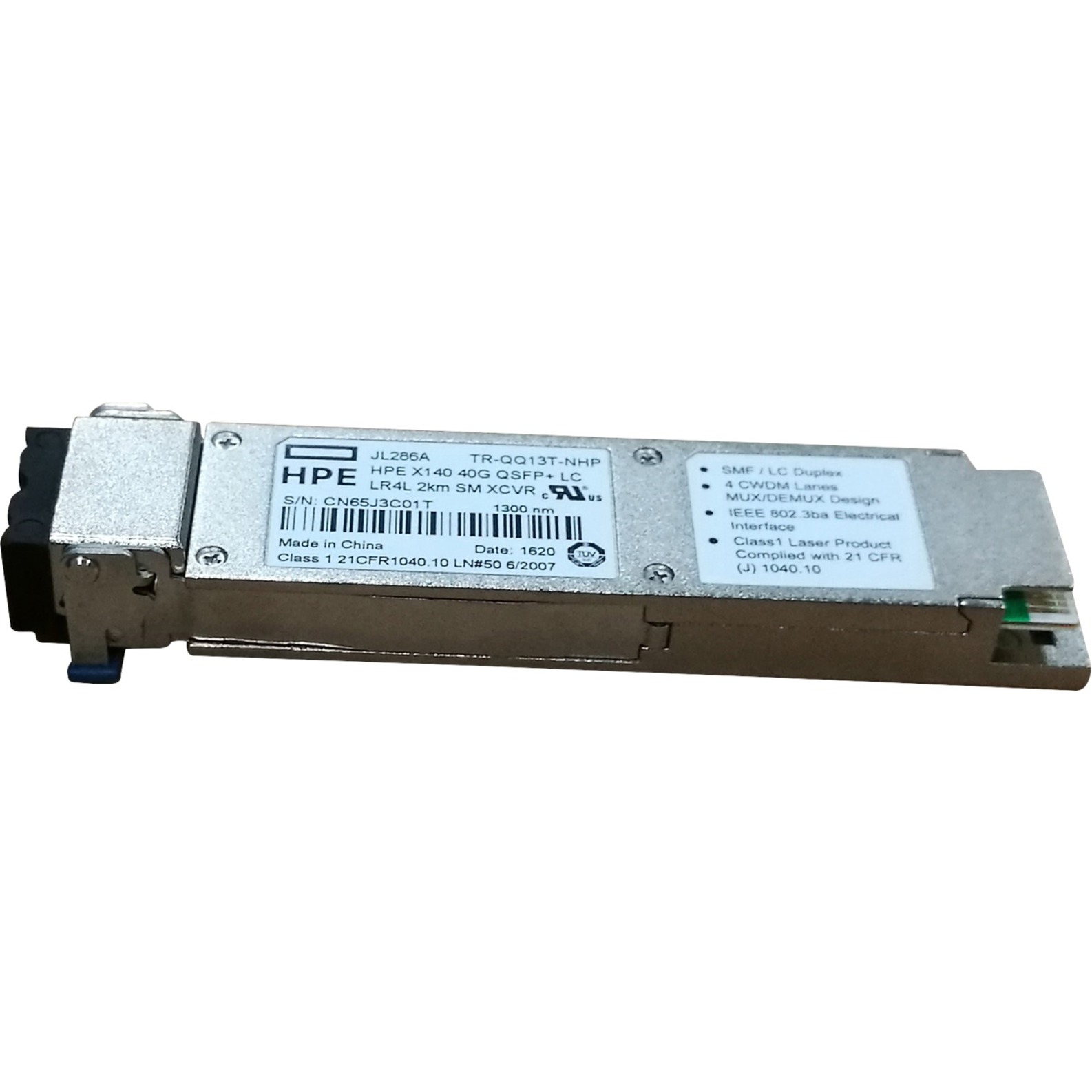 HPE X140 40G QSFP+ LC LR4L 2KM SM Transceiver - For Optical Network, Data Networking - 1 x LC 40GBase-LR4L Network - Optical Fiber - Single-mode - 40 Gigabit Ethernet - 40GBase-LR4L