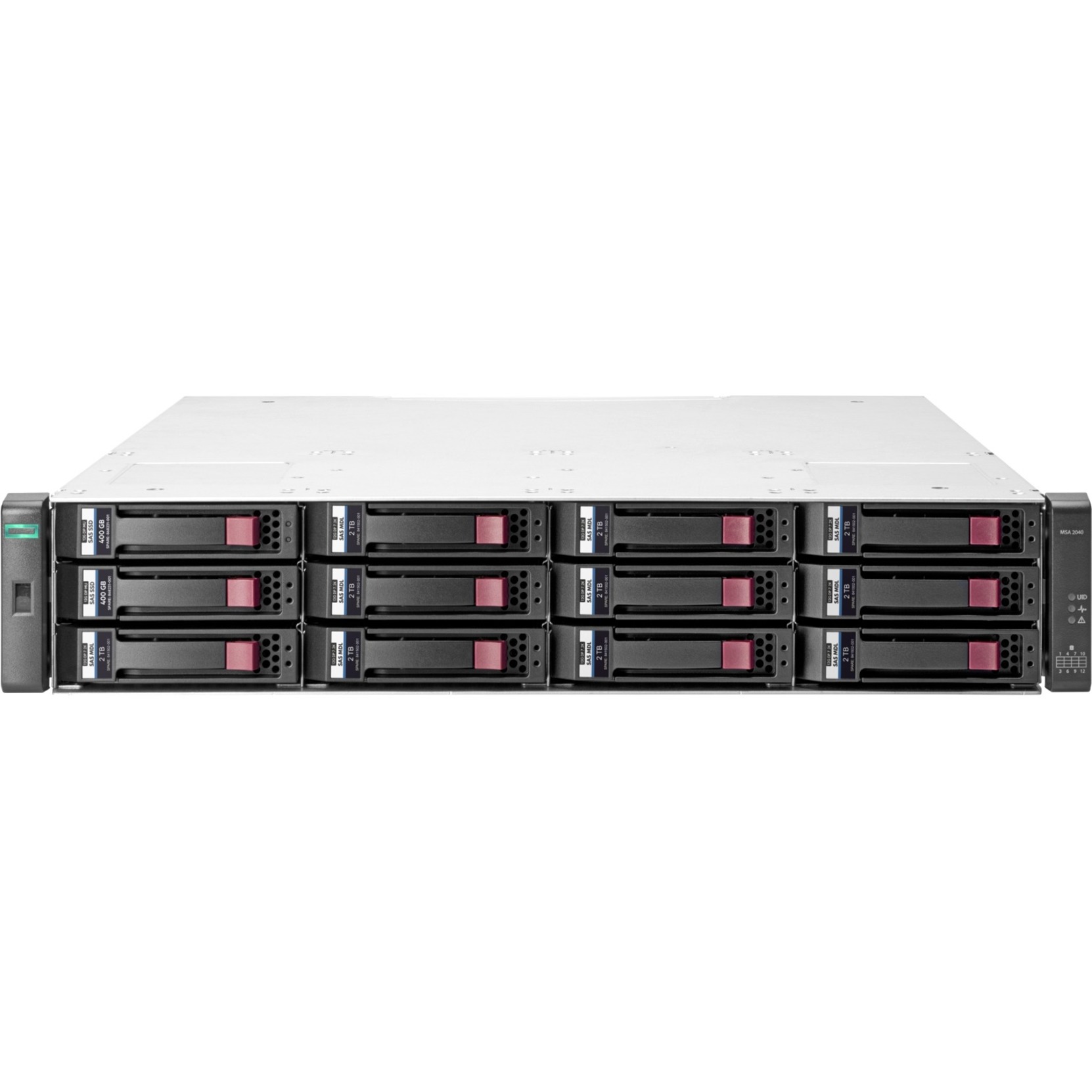 HPE MSA 2042 SAS Dual Controller LFF Storage - 12 x HDD Supported - 98 TB Supported HDD Capacity - 2 x SSD Installed - 800 GB Total Installed SSD Capacity - 2 x Controller - 12 x Total Bays - 12 x 3.5" Bay - 2U - Rack-mountable