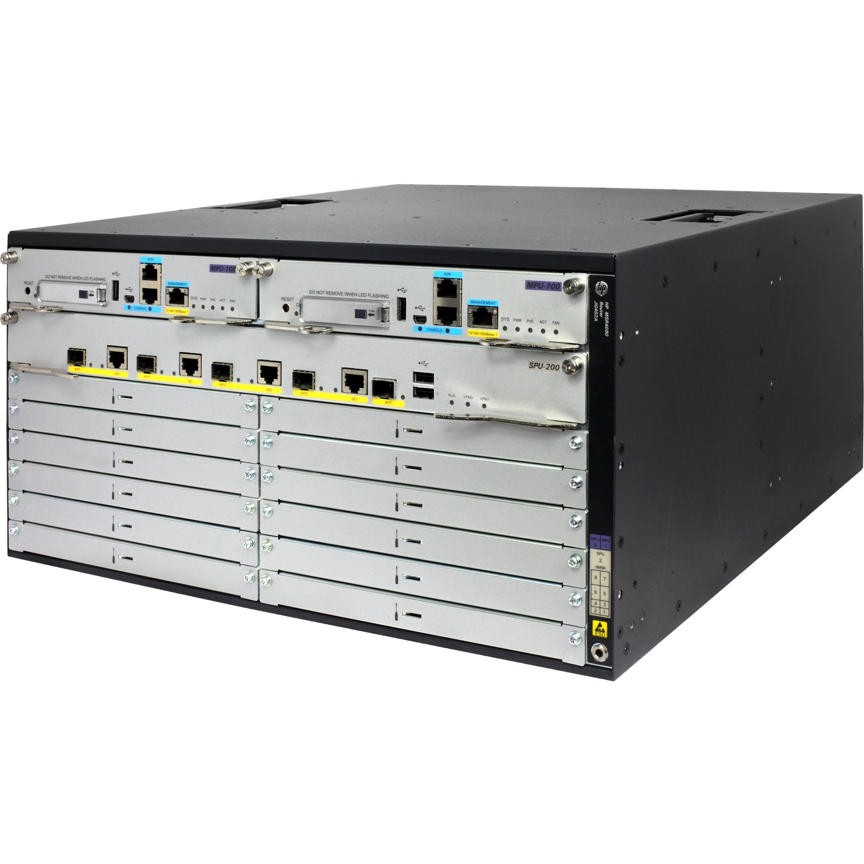HPE MSR4080 Router Chassis - Refurbished - 11 - 5U - Rack-mountable, Desktop - left view