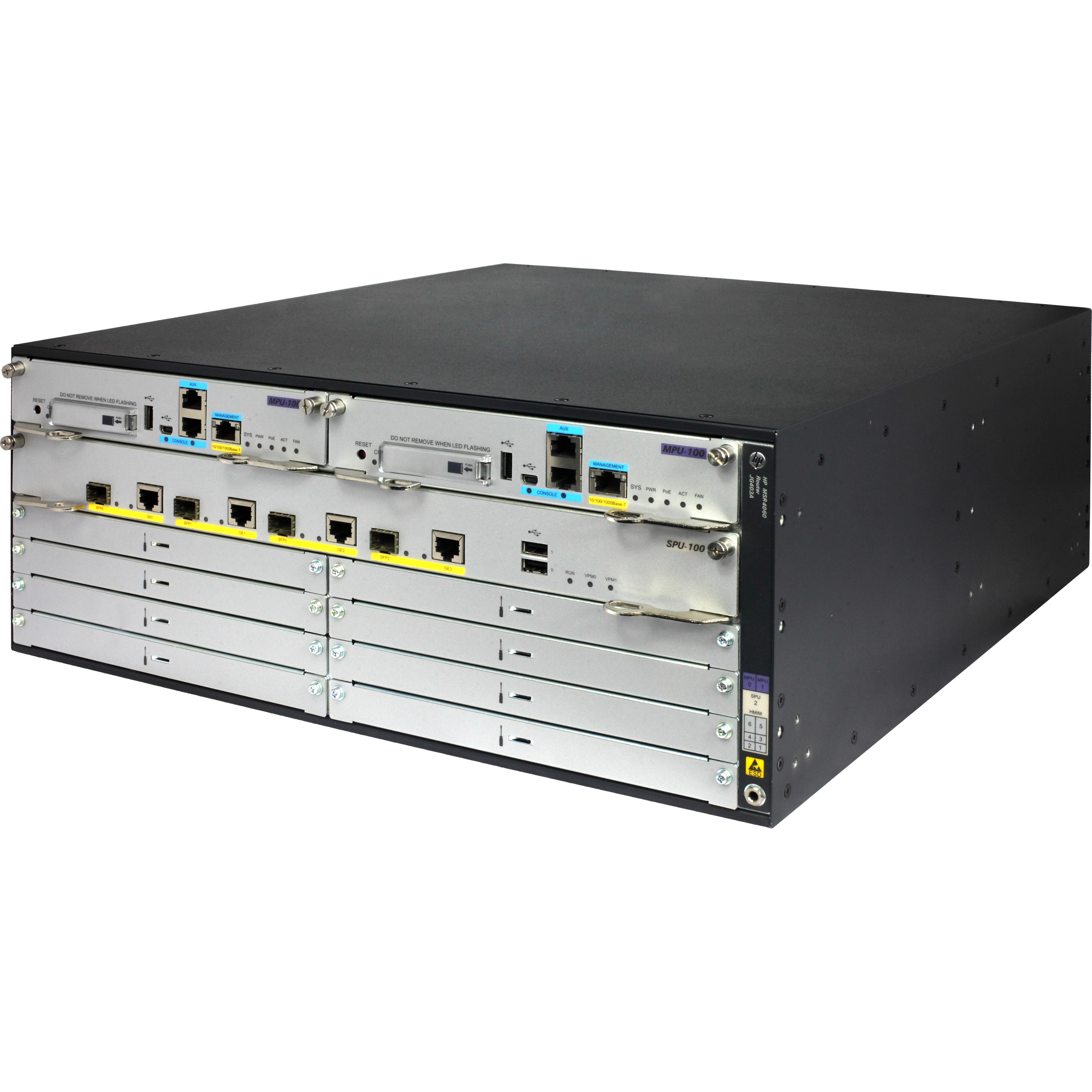 HPE MSR4060 Router Chassis - Refurbished - 9 - 4U - Rack-mountable, Desktop - left view