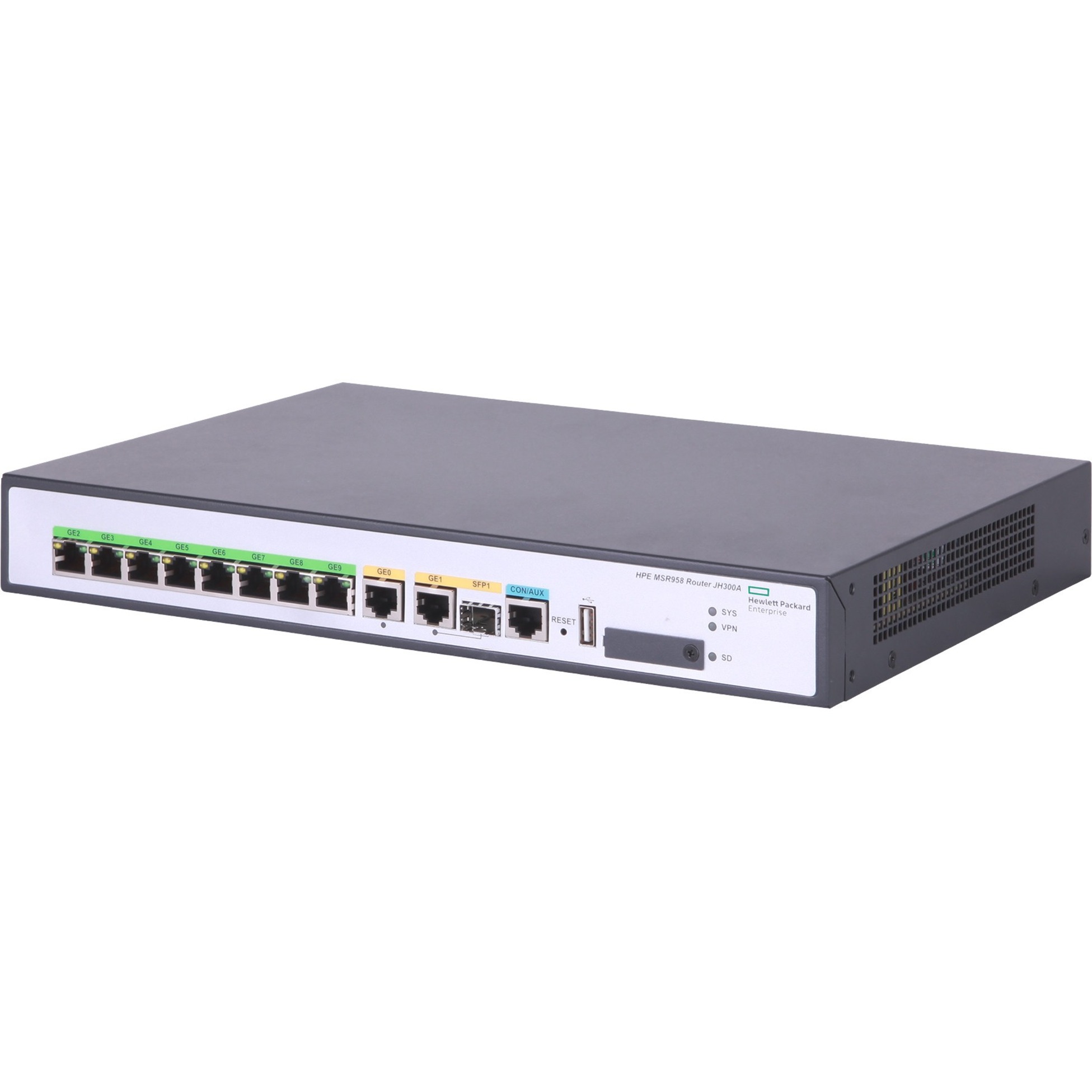 HPE FlexNetwork MSR958 1GbE and Combo 2GbE WAN 8GbE LAN PoE Router - Refurbished - 10 Ports - PoE Ports - Management Port - 1 - Gigabit Ethernet - 1U - Rack-mountable