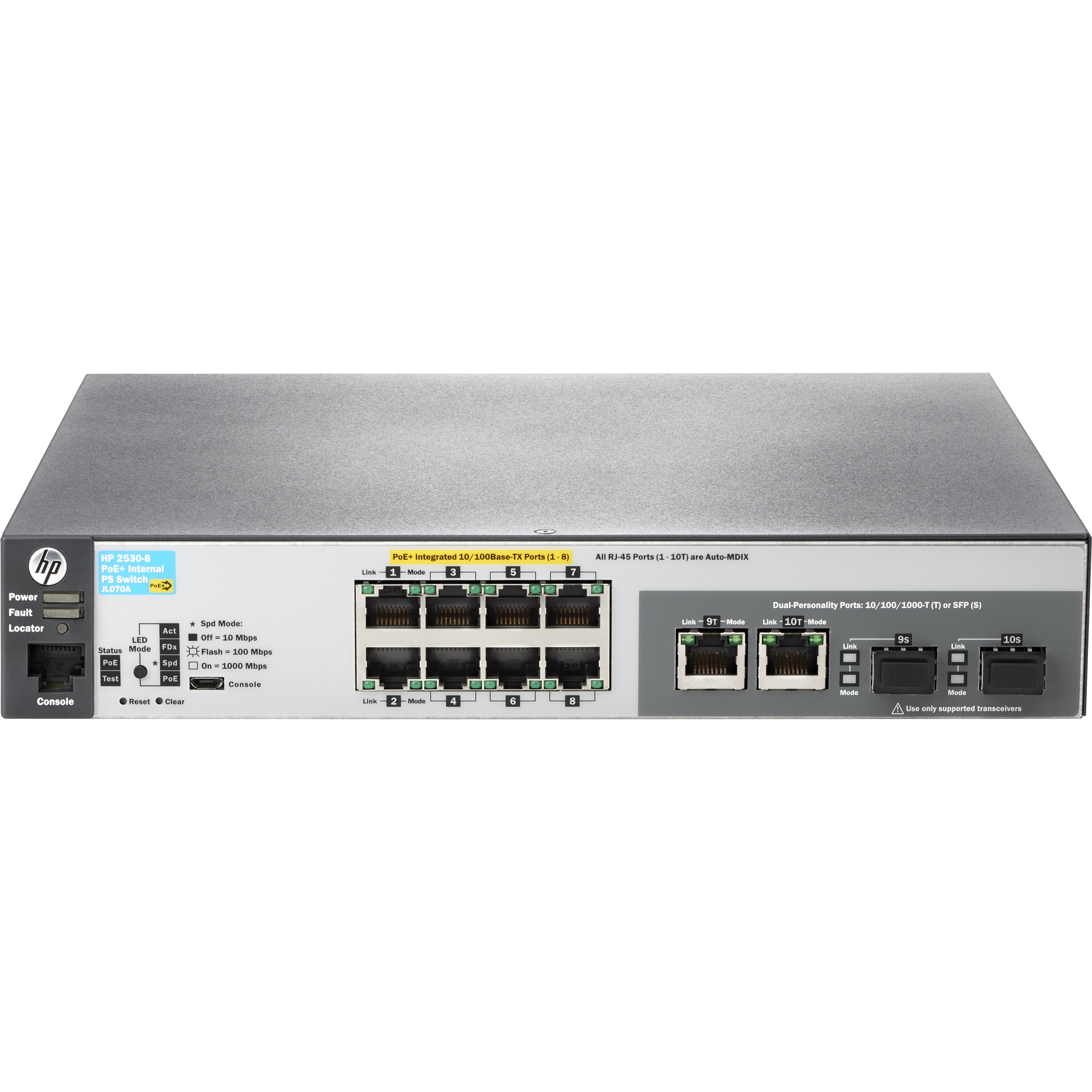 HPE 2530 8 PoE+ Internal PS Switch - 8 Ports - Manageable - Fast Ethernet, Gigabit Ethernet - 10/100Base-TX, 1000Base-T, 1000Base-X - Refurbished - 2 Layer Supported - 2 SFP Slots - Twisted Pair, Optical Fiber - Desktop, Wall Mountable, Rack-mountable