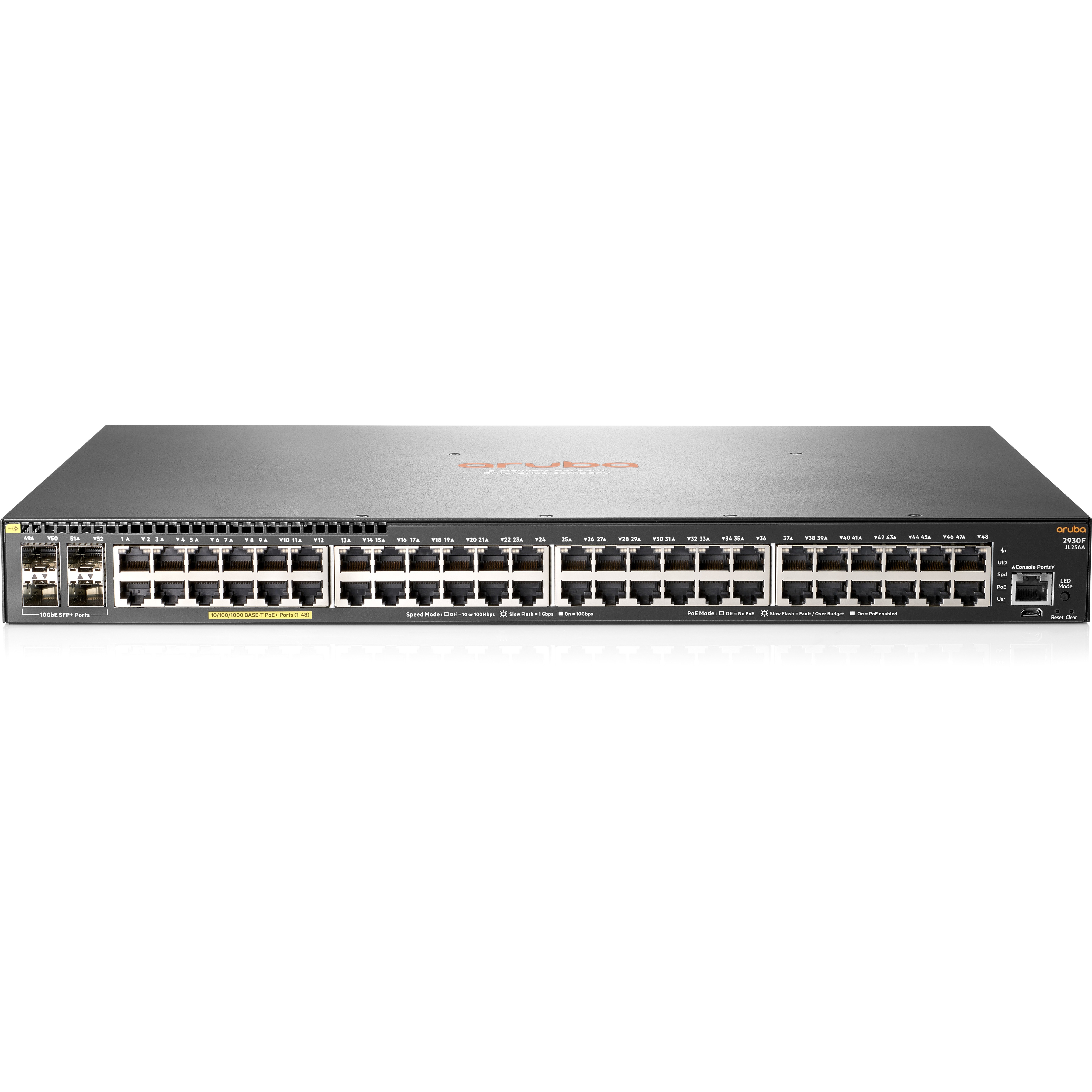 HPE Aruba 2930F 48G PoE+ 4SFP+ Switch - 48 Ports - Manageable - 10 Gigabit Ethernet, Gigabit Ethernet - 10/100/1000Base-T, 10GBase-X - Refurbished - 3 Layer Supported - Modular - Twisted Pair, Optical Fiber - 1U - Rack-mountable, Desktop
