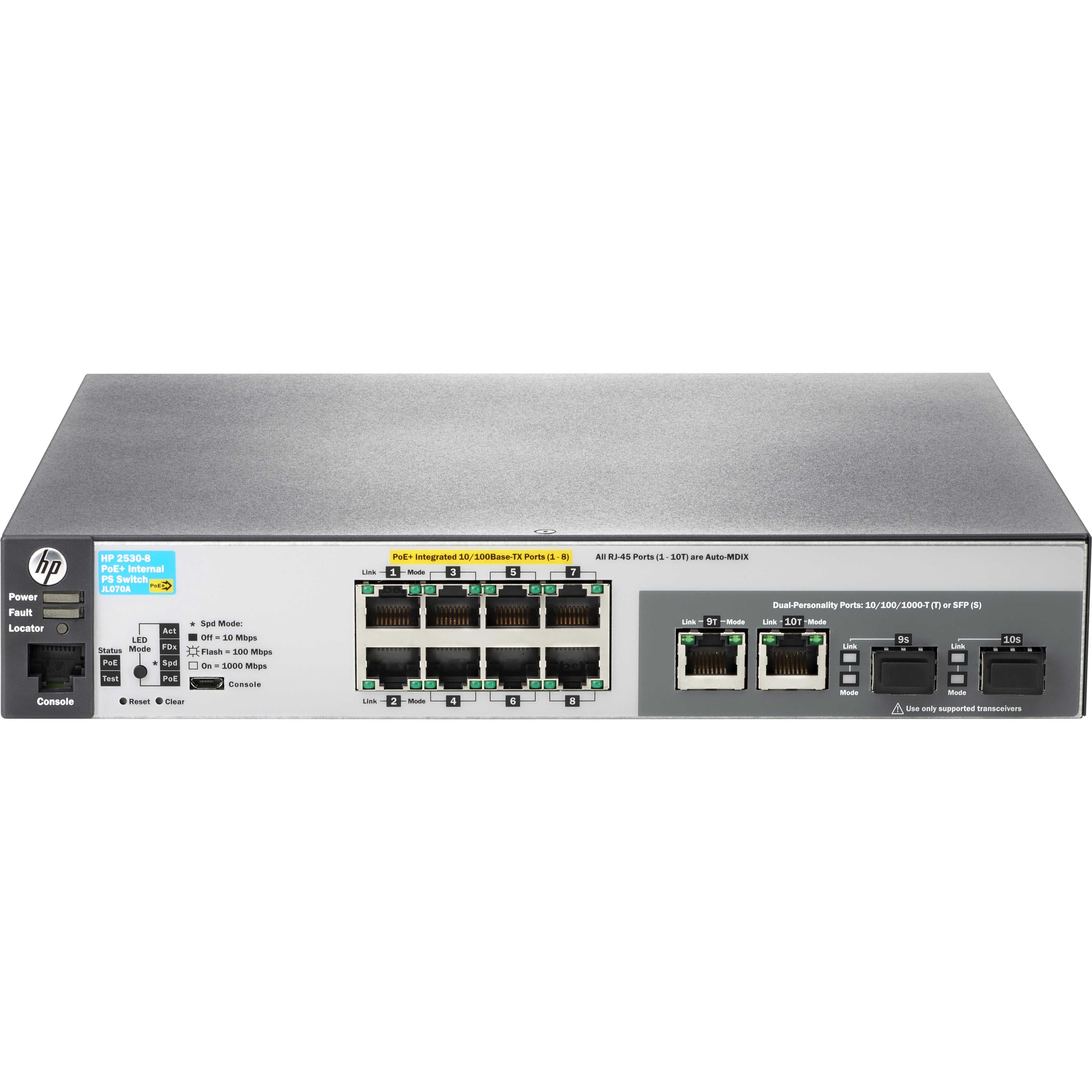 HPE 2530-8-PoE+ Switch - 8 Ports - Manageable - Fast Ethernet, Gigabit Ethernet - 10/100Base-TX, 1000Base-T, 1000Base-X - Refurbished - 2 Layer Supported - 2 SFP Slots - Twisted Pair, Optical Fiber - Desktop, Wall Mountable, Rack-mountable