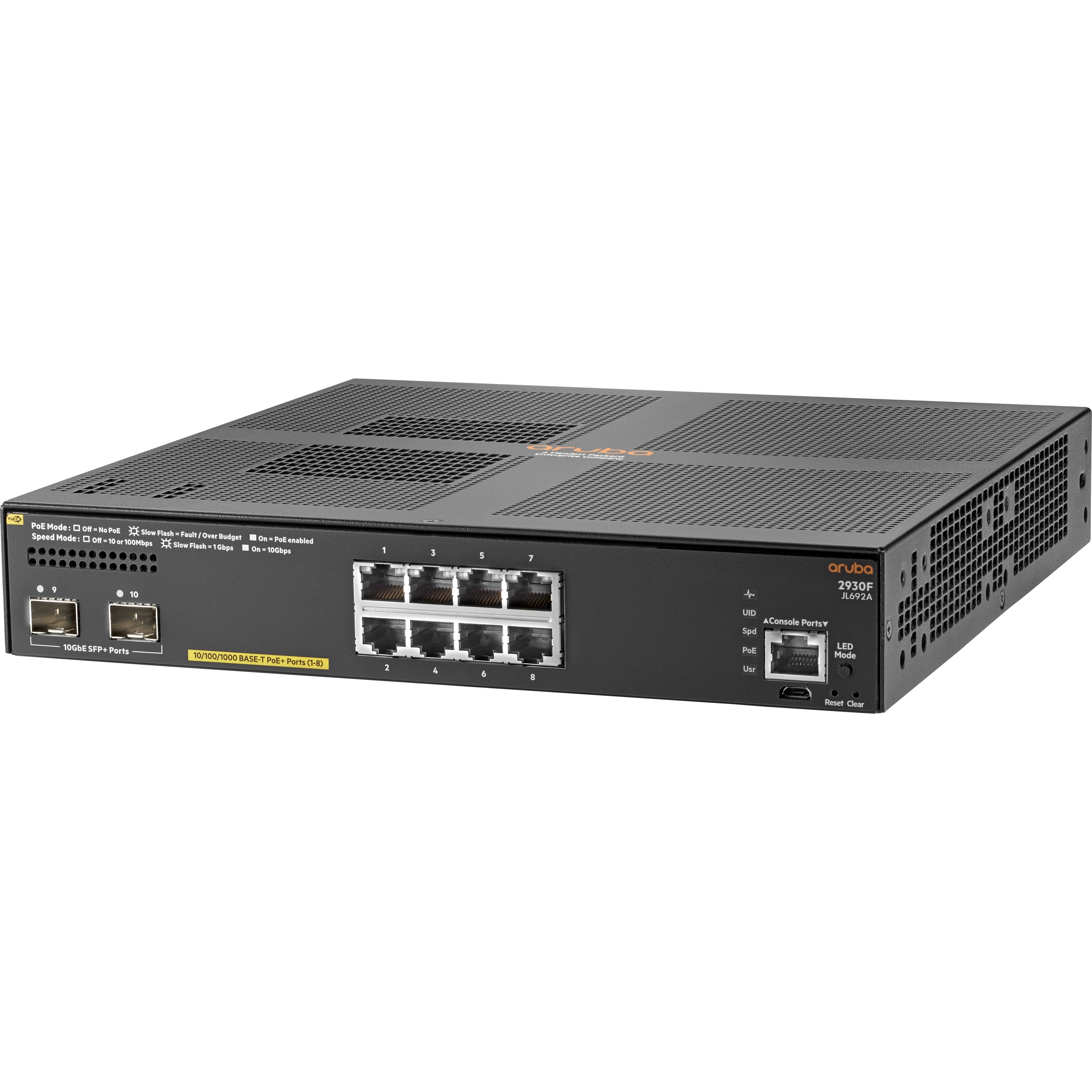 HPE 2930F 8G PoE+ 2SFP+ TAA Switch - 8 Ports - Manageable - Gigabit Ethernet, 10 Gigabit Ethernet - 10/100/1000Base-T, 10GBase-X - 3 Layer Supported - Modular - 155 W Power Consumption - Twisted Pair, Optical Fiber - 1U - Rack-mountable, Desktop - TAA Compliant