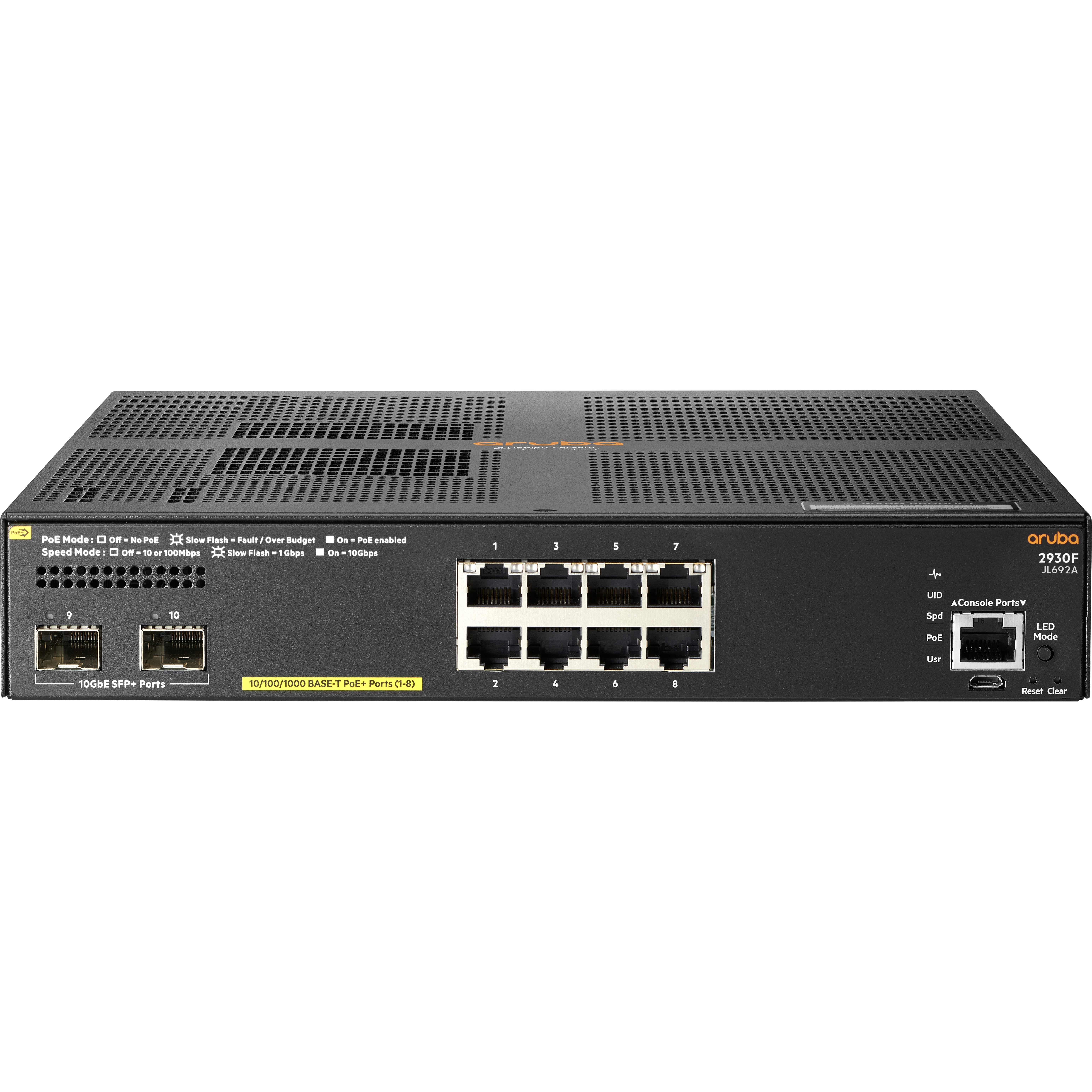 HPE 2930F 8G PoE+ 2SFP+ TAA Switch - 8 Ports - Manageable - Gigabit Ethernet, 10 Gigabit Ethernet - 10/100/1000Base-T, 10GBas