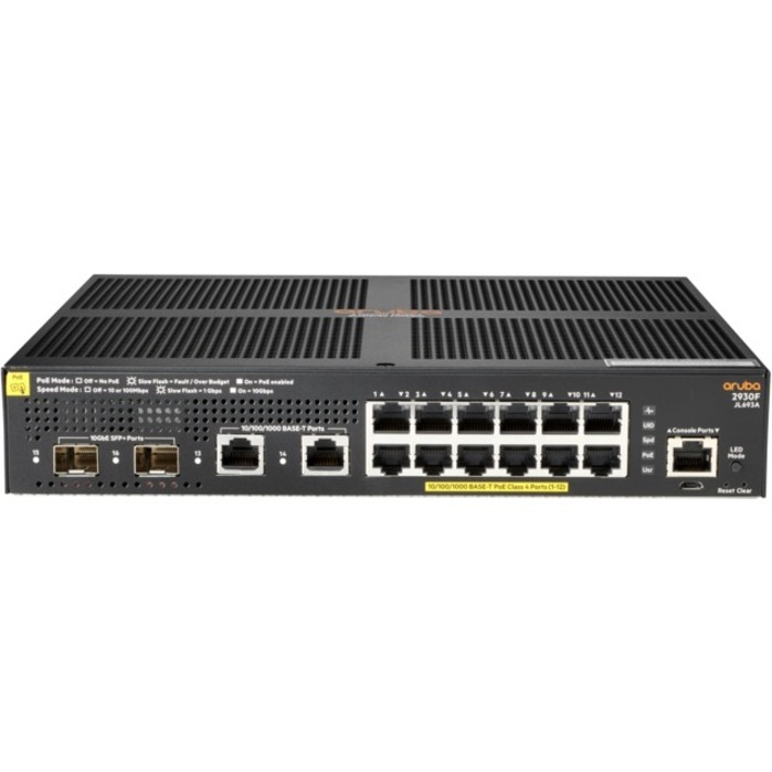 HPE 2930F 12G PoE+ 2G/2SFP+ Switch - 12 Ports - Manageable - Gigabit Ethernet, 10 Gigabit Ethernet - 10/100/1000Base-T, 10GBa
