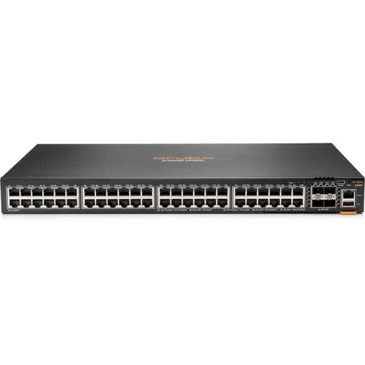 HPE 6300F 48-port 1GbE and 4-port SFP56 Switch - 48 Ports - Manageable - 3 Layer Supported - Modular - 4 SFP Slots - 74 W Power Consumption - Twisted Pair, Optical Fiber - 1U - Rack-mountable - Lifetime Limited Warranty