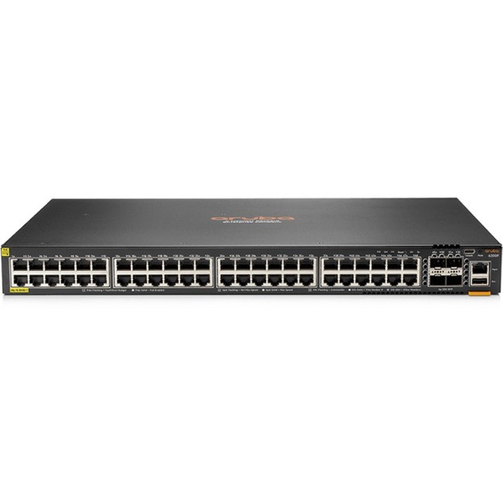 HPE 6300F 48-port 1GbE Class 4 PoE and 4-port SFP56 Switch - 48 Ports - Manageable - 3 Layer Supported - Modular - 4 SFP Slots - 86 W Power Consumption - Twisted Pair, Optical Fiber - 1U - Rack-mountable