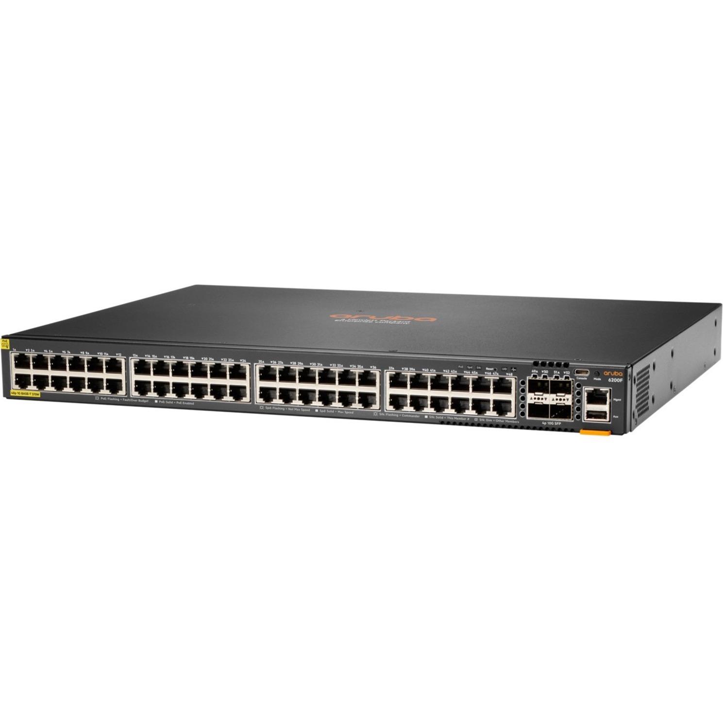 HPE 6200F 48G 4SFP+ Switch - 48 Ports - Manageable - Gigabit Ethernet, 10 Gigabit Ethernet - 10/100/1000Base-T, 10GBase-X - 3 Layer Supported - Modular - 68 W Power Consumption - Optical Fiber, Twisted Pair - 1U - Rack-mountable, Cabinet Mount, Surface Mount - Lifetime Limited Warranty - TAA Compliant