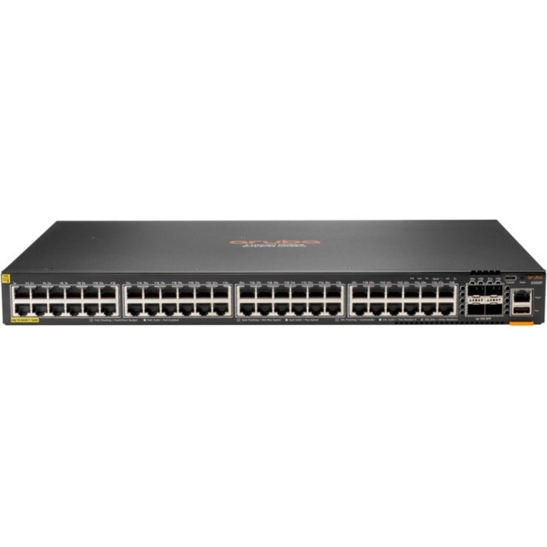 HPE 6200F 48G Class4 PoE 4SFP+ 740W Switch - 48 Ports - Manageable - Gigabit Ethernet, 10 Gigabit Ethernet - 10/100/1000Base-T, 10GBase-X - 3 Layer Supported - Modular - 62 W Power Consumption - 740 W PoE Budget - Optical Fiber, Twisted Pair - PoE Ports - 1U - Rack-mountable, Cabinet Mount, Surface Mount - Lifetime Limited Warranty - TAA Compliant