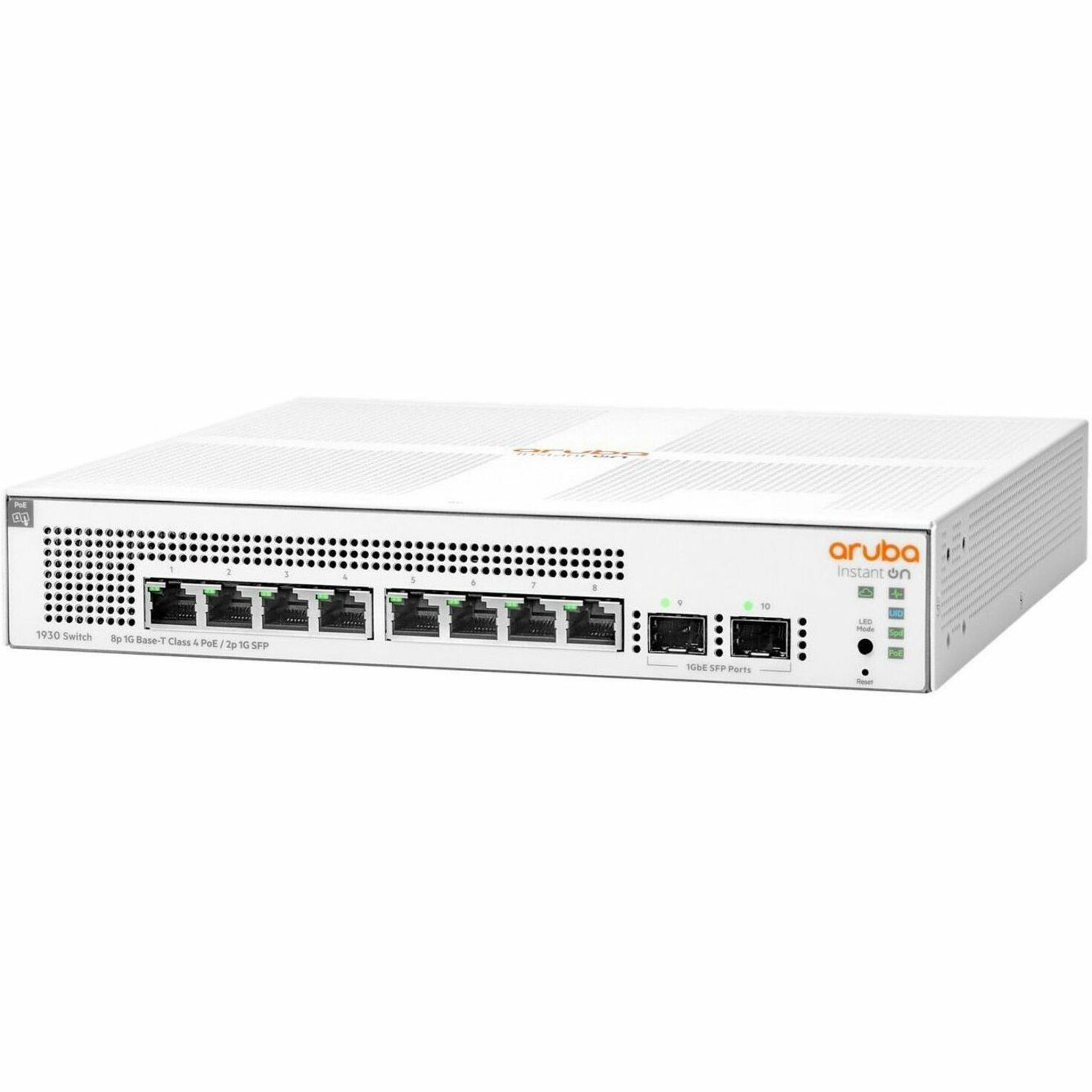HPE Instant On 1930 8G Class4 PoE 2SFP 124W Switch - 10 Ports - Manageable - 3 Layer Supported - Modular - 2 SFP Slots - 150 W Power Consumption - 124 W PoE Budget - Optical Fiber, Twisted Pair - PoE Ports - Desktop, Rack-mountable - Lifetime Limited Warranty