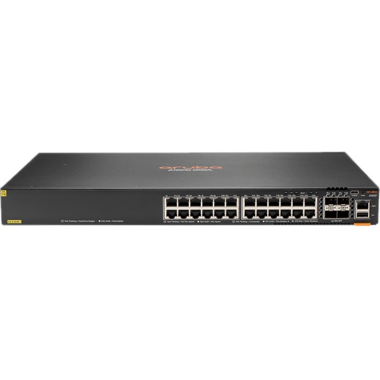 HPE 6300F 24-port 1GbE Class 4 PoE and 4-port SFP56 Switch - 24 Ports - Manageable - 3 Layer Supported - Modular - 4 SFP Slots - 67 W Power Consumption - Twisted Pair, Optical Fiber - 1U - Rack-mountable