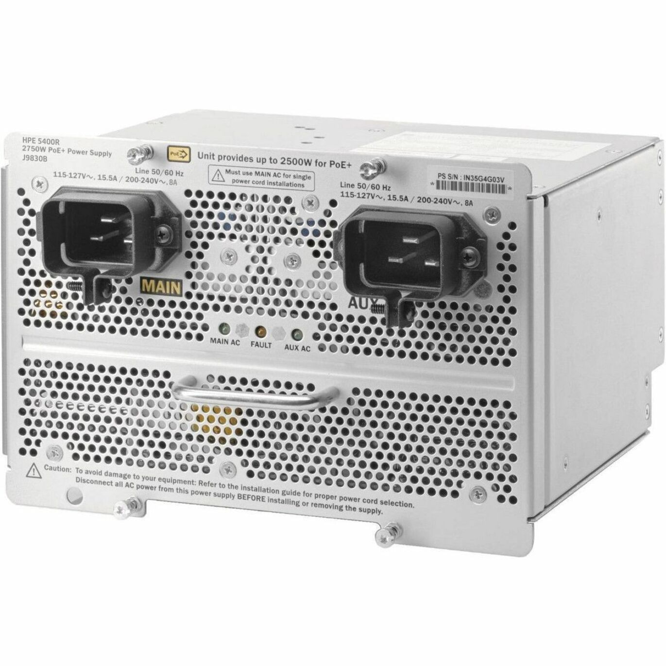 Aruba Networking 5400R 2750W PoE+ zl2 Power Supply - 2750 W