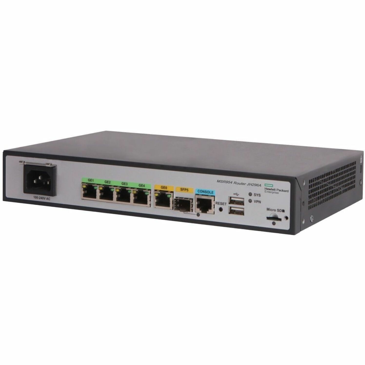 Aruba MSR954 1GbE SFP 2GbE-WAN 4GbE-LAN CWv7 Router - 5 Ports - 4 RJ-45 Port(s) - 1 WAN Port(s) - Management Port - 1 SFP Slots - Gigabit Ethernet - 802.11n - 1 Year