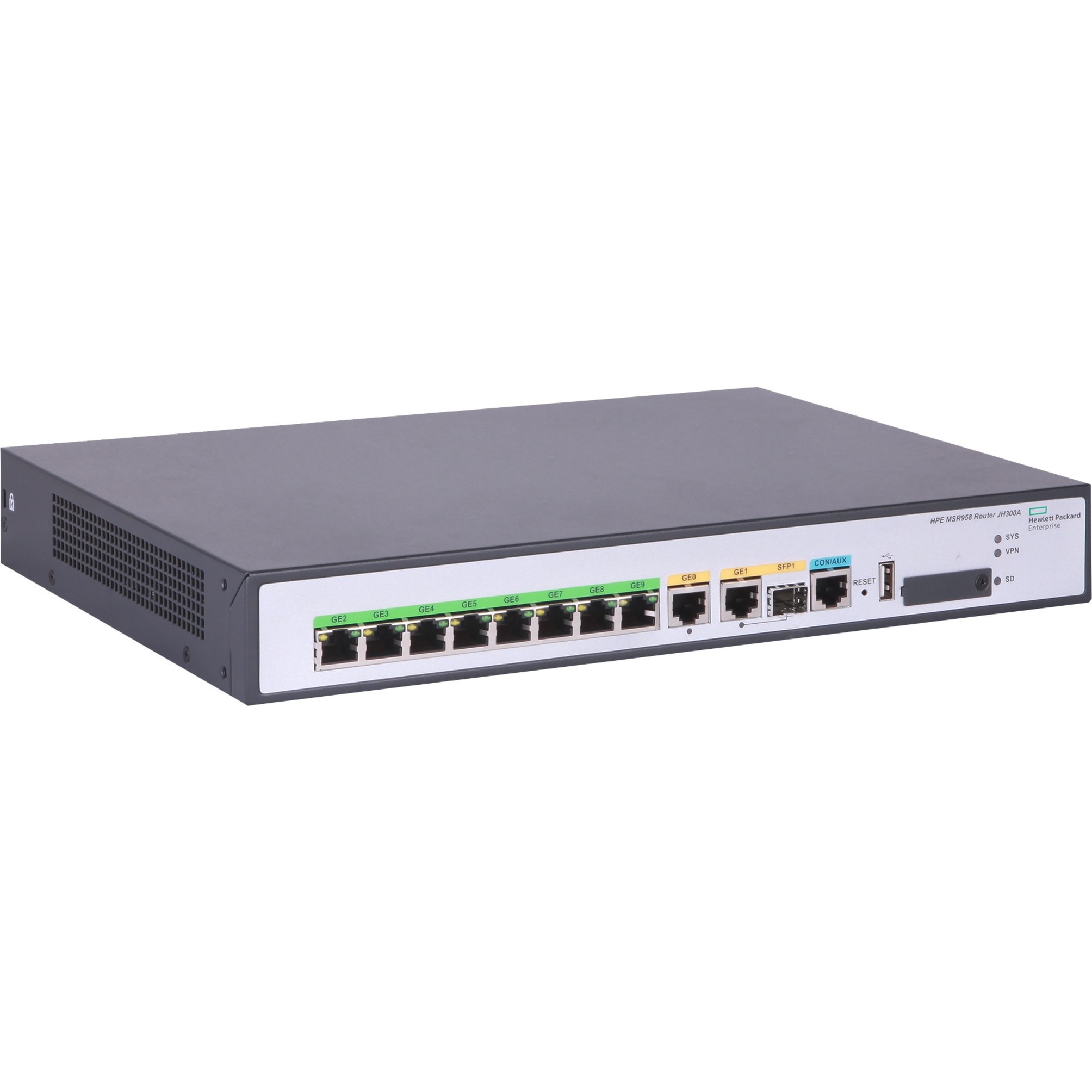 HPE FlexNetwork MSR958 1GbE and Combo 2GbE WAN 8GbE LAN Router - 10 Ports - Management Port - 1 - Gigabit Ethernet - 1U - Rack-mountable
