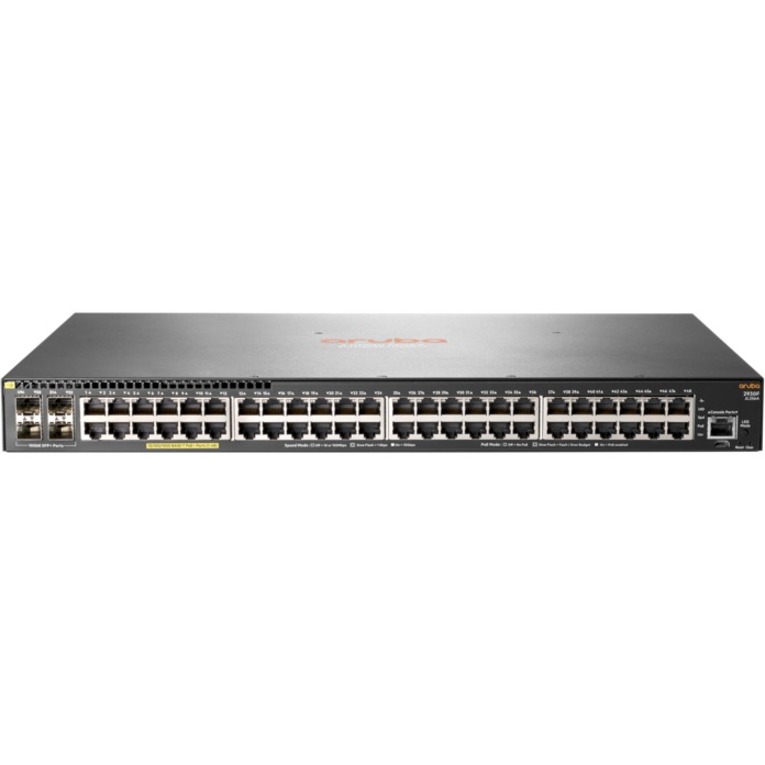 HPE Aruba 2930F 48G PoE+ 4SFP+ Switch - 48 Ports - Manageable - 10 Gigabit Ethernet, Gigabit Ethernet - 10/100/1000Base-T, 10GBase-X - 3 Layer Supported - Modular - 459 W Power Consumption - Twisted Pair, Optical Fiber - 1U - Rack-mountable, Desktop