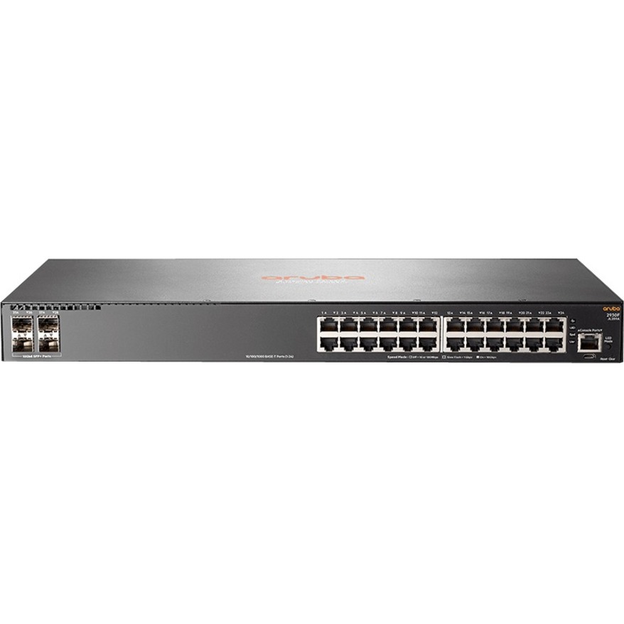 HPE 2930F 24G 4SFP Switch - 24 Ports - Manageable - Gigabit Ethernet - 10/100/1000Base-T - 3 Layer Supported - Modular - 4 SFP Slots - 29.30 W Power Consumption - Optical Fiber, Twisted Pair - 1U - Rack-mountable - Lifetime Limited Warranty
