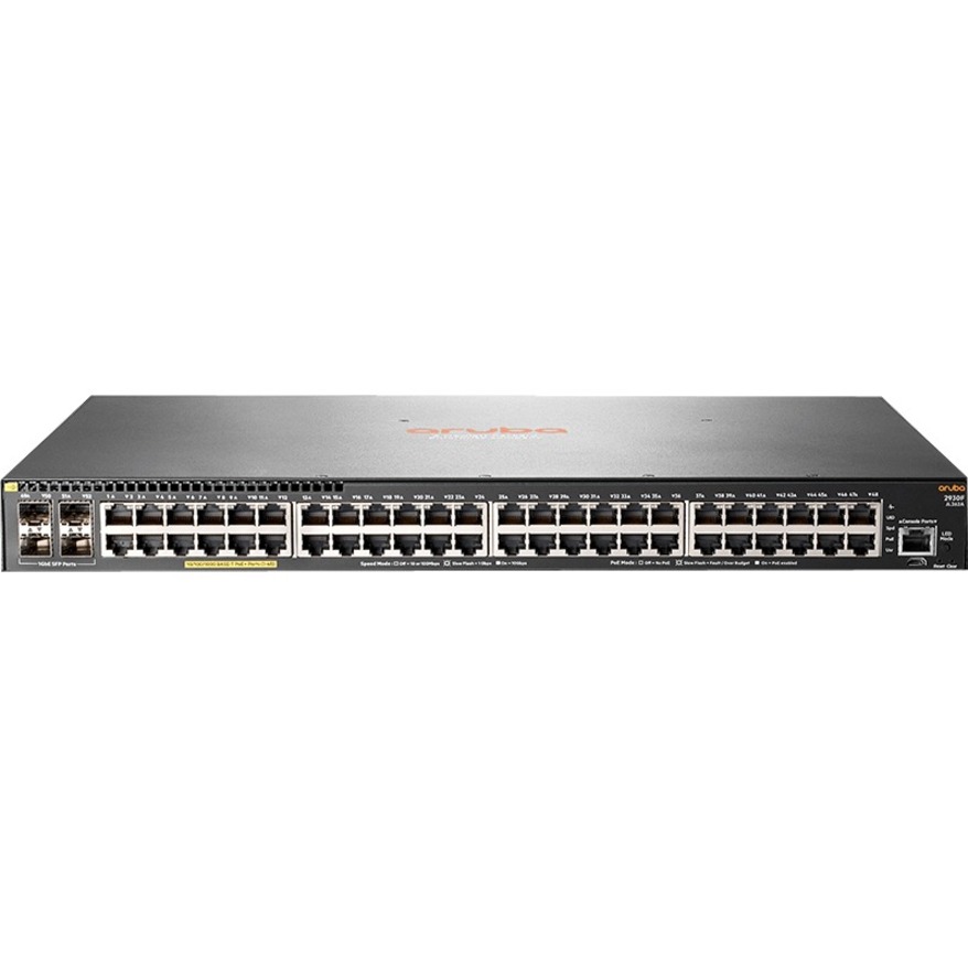 HPE 2930F 48G PoE+ 4SFP Switch - 48 Ports - Manageable - Gigabit Ethernet - 10/100/1000Base-T - 3 Layer Supported - Modular - 4 SFP Slots - 48.60 W Power Consumption - 370 W PoE Budget - Optical Fiber, Twisted Pair - PoE Ports - 1U - Rack-mountable - Lifetime Limited Warranty