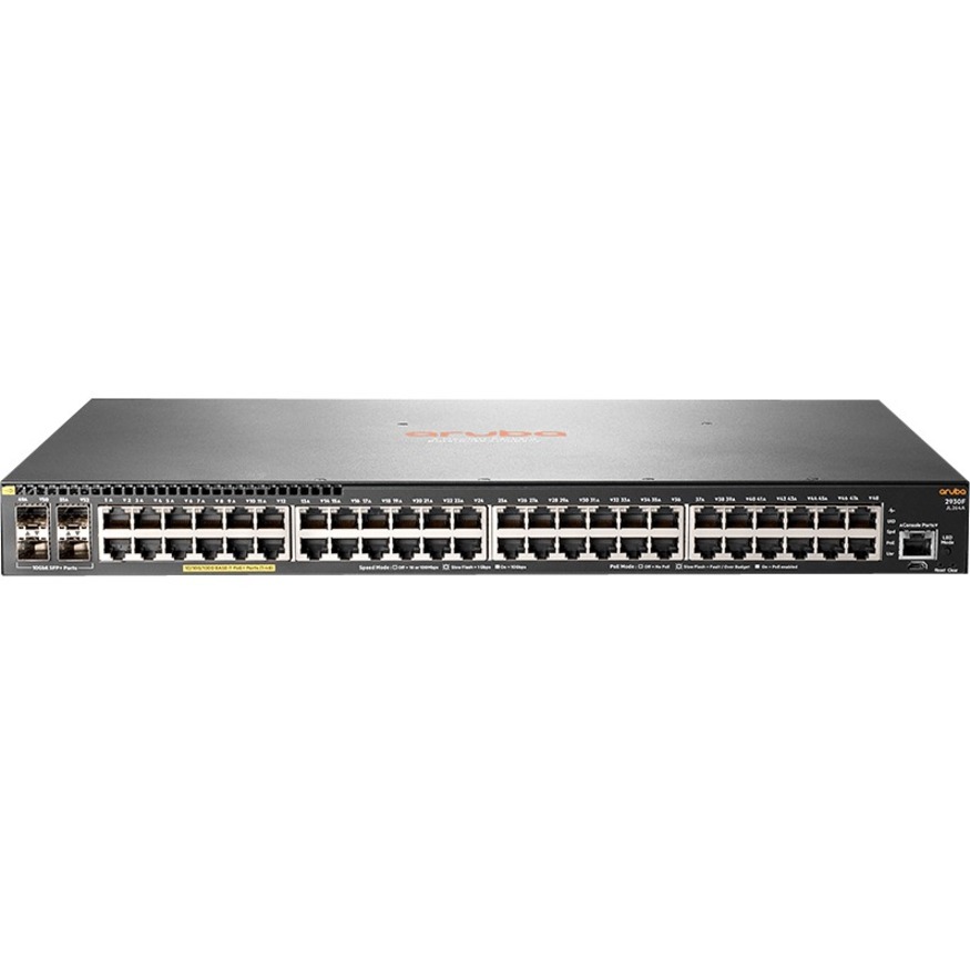 HPE 2930F 48G PoE+ 4SFP+ TAA-compliant Switch - 48 Ports - Manageable - Gigabit Ethernet, 10 Gigabit Ethernet - 10/100/1000Base-T, 10GBase-X - 3 Layer Supported - Modular - 48.60 W Power Consumption - 370 W PoE Budget - Optical Fiber, Twisted Pair - PoE Ports - 1U - Rack-mountable - Lifetime Limited Warranty - TAA Compliant