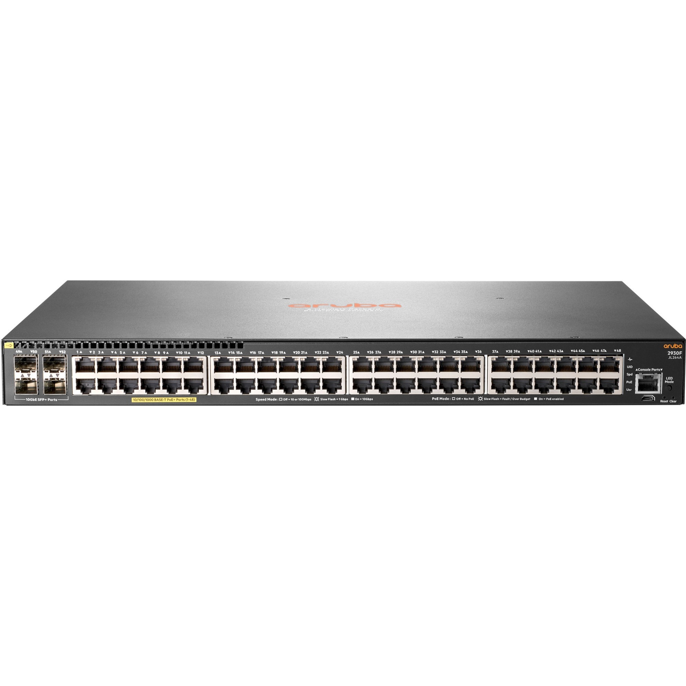 HPE 2930F 48G PoE+ 4SFP+ TAA-compliant Switch - 48 Ports - Manageable - Gigabit Ethernet, 10 Gigabit Ethernet - 10/100/1000Base-T, 10GBase-X - 3 Layer Supported - Modular - 48.60 W Power Consumption - 370 W PoE Budget - Optical Fiber, Twisted Pair - PoE Ports - 1U - Rack-mountable - Lifetime Limited Warranty - TAA Compliant