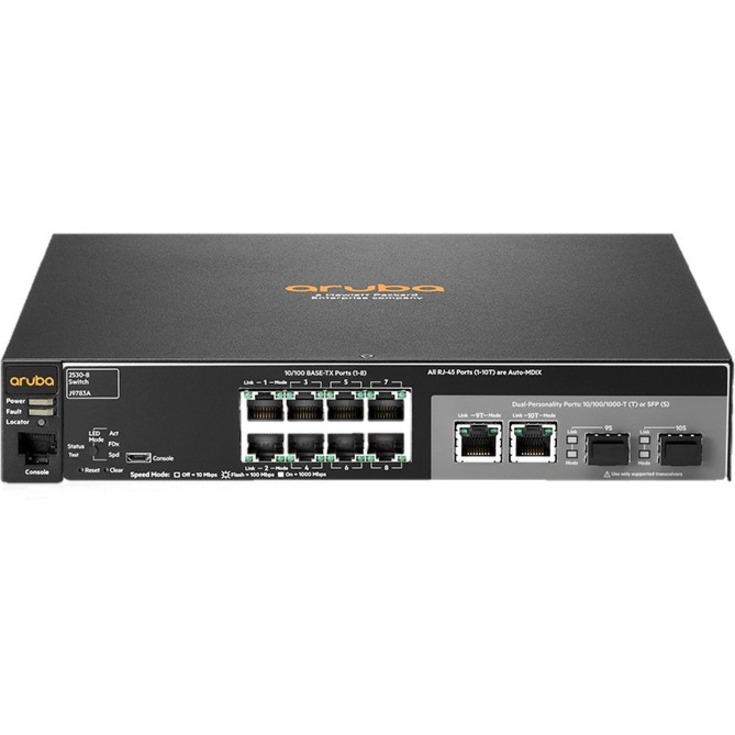 HPE 2530-8 Ethernet Switch - 8 Ports - Manageable - Fast Ethernet, Gigabit Ethernet - 10/100Base-TX, 10/100/1000Base-T, 1000Base-X - Refurbished - 2 Layer Supported - 2 SFP Slots - Twisted Pair, Optical Fiber - 1U - Rack-mountable, Wall Mountable, Desktop
