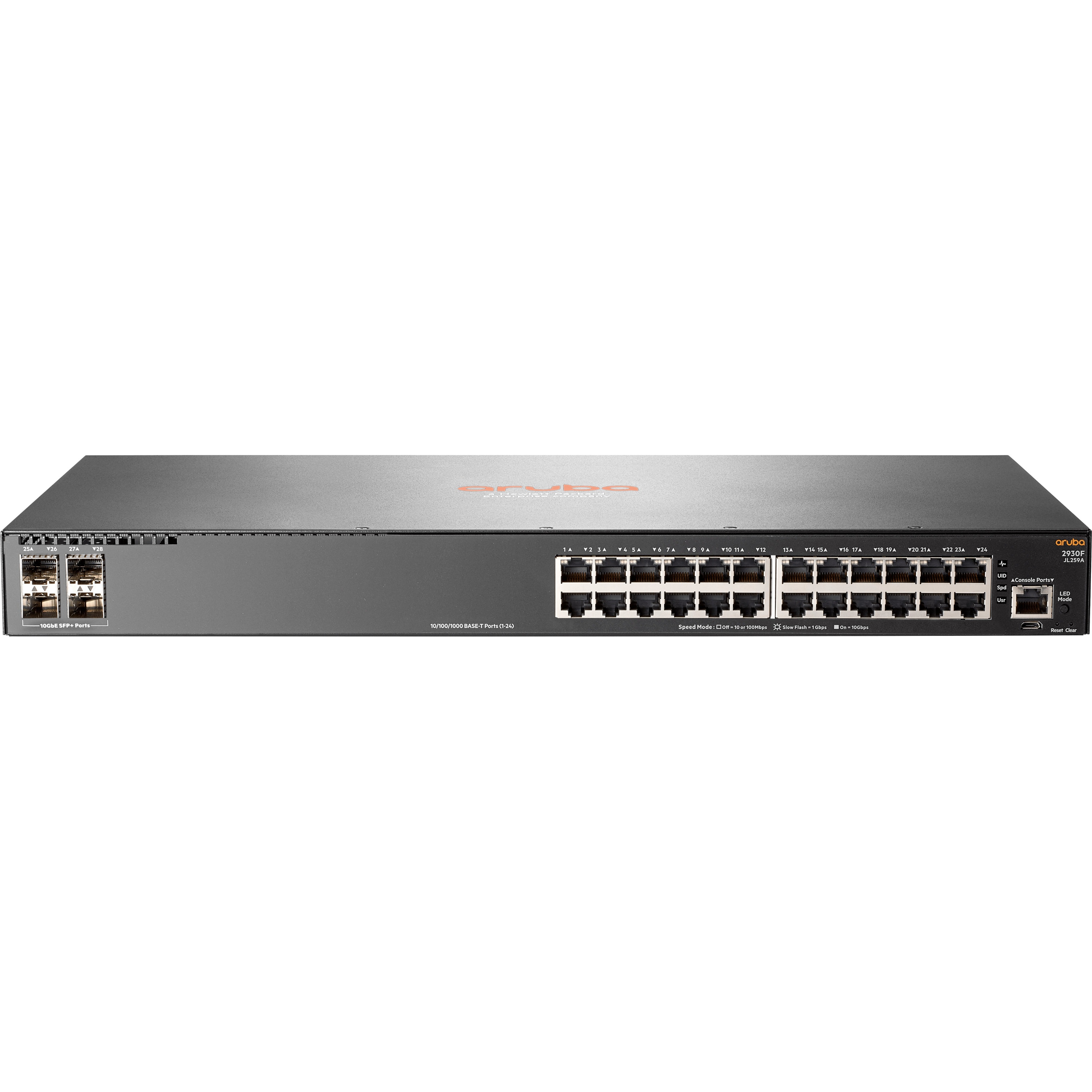 HPE 2930F 24G 4SFP Switch - 24 Ports - Manageable - Gigabit Ethernet - 1000Base-X, 10/100/1000Base-TX - Refurbished - 3 Layer Supported - Modular - 4 SFP Slots - Twisted Pair, Optical Fiber - 1U - Rack-mountable, Desktop