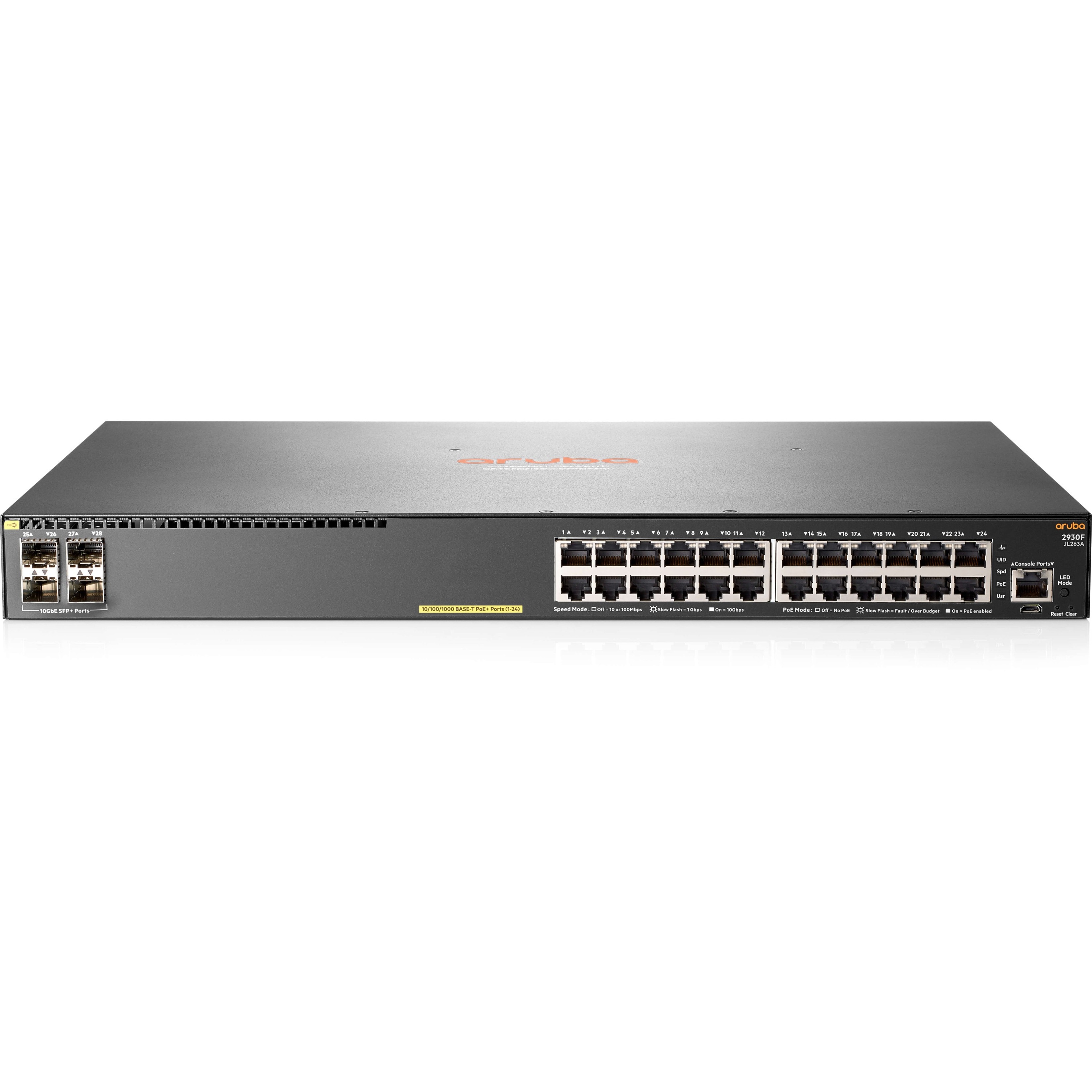 HPE Aruba 2930F 24G PoE+ 4SFP+ TAA-compliant Switch - 24 Ports - Manageable - Gigabit Ethernet, 10 Gigabit Ethernet - 10/100/1000Base-T, 10GBase-X - Refurbished - 3 Layer Supported - Modular - 445 W Power Consumption - Twisted Pair, Optical Fiber - 1U - Rack-mountable - TAA Compliant