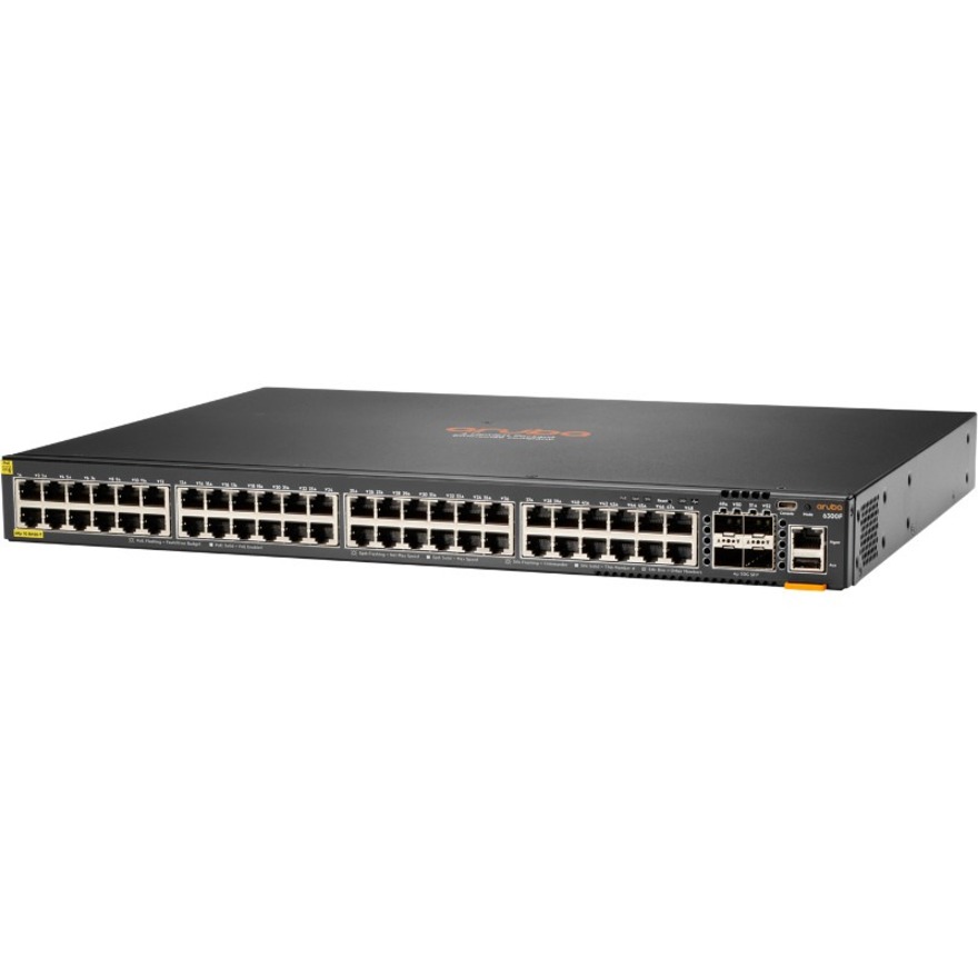 HPE 6300F 48-port 1GbE Class 4 PoE and 4-port SFP56 Switch - 48 Ports - Manageable - Gigabit Ethernet, 50 Gigabit Ethernet - 10/100/1000Base-T, 50GBase-X - Refurbished - 3 Layer Supported - Modular - 4 SFP Slots - Twisted Pair, Optical Fiber - PoE Ports - 1U - Rack-mountable